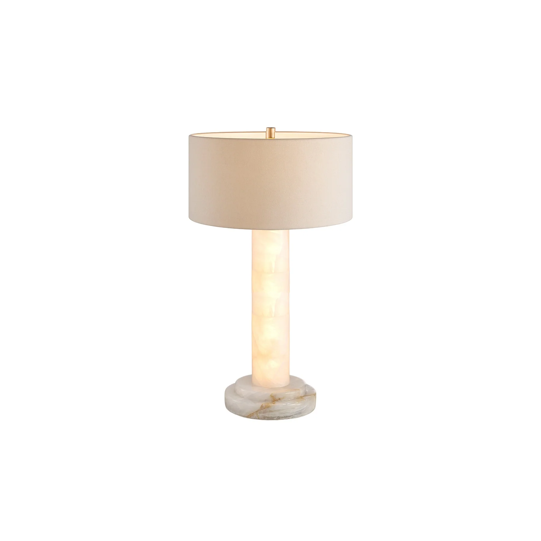 Moorizon Calista Drum 14" × 28" Natural Calcite LED Drum Table Lamp, 2400K Ultra-Warm Dimmable Light, Ideal for Home Décor Users, Designers, Hotels and Boutique Guesthouse Buyers detail image 1