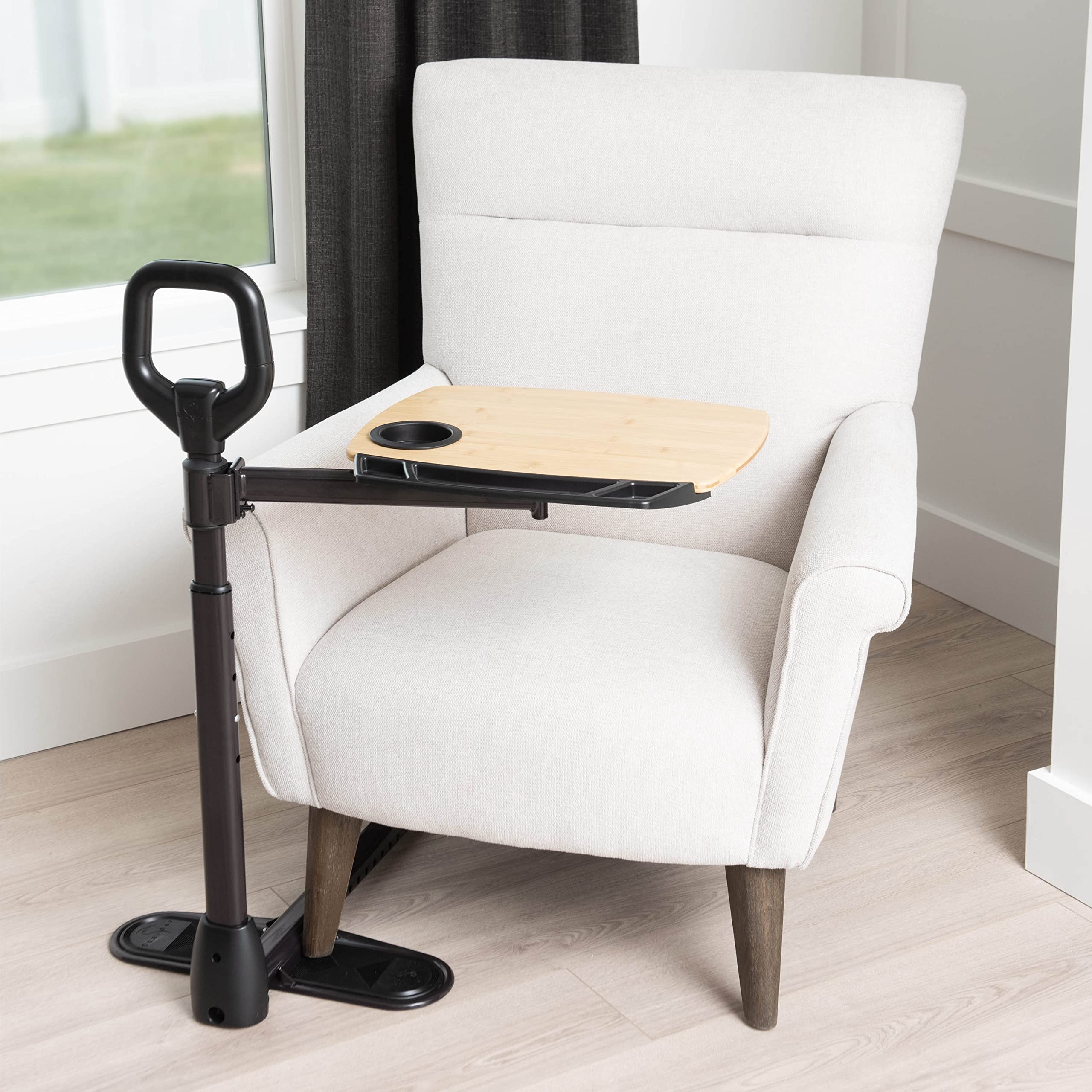 Able Life 360° Swivel Tray Table with Cup Holder and Ergonomic Safety Handle, Adjustable Height TV/Lap Desk for Couches, Chairs, Recliners