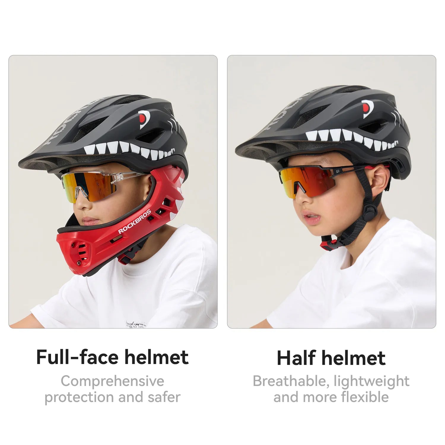 ROCKBROS Kids Detachable Full Face Helmet, BMX Downhill MTB Safety Helmet, Removable Chin Guard for Youth Boys Girls detail image 2
