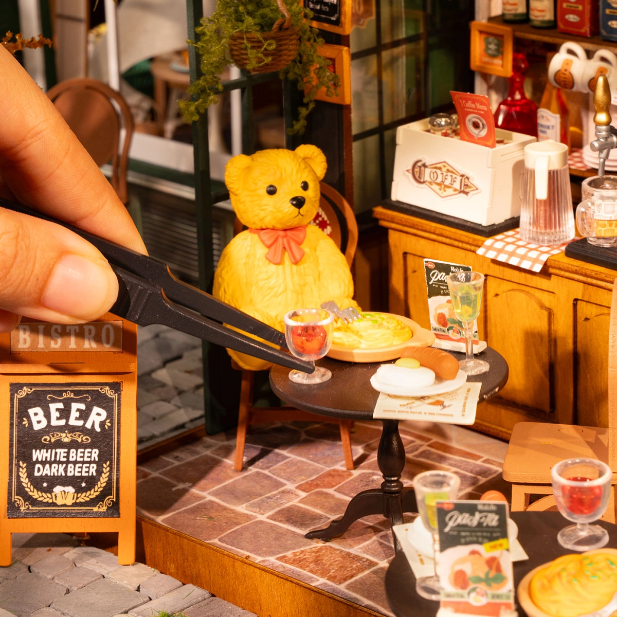 Rolife Tipsy Restaurant DIY Miniature House, Handmade Assembly Micro Scene Model with Lights, Creative Gift detail image 4