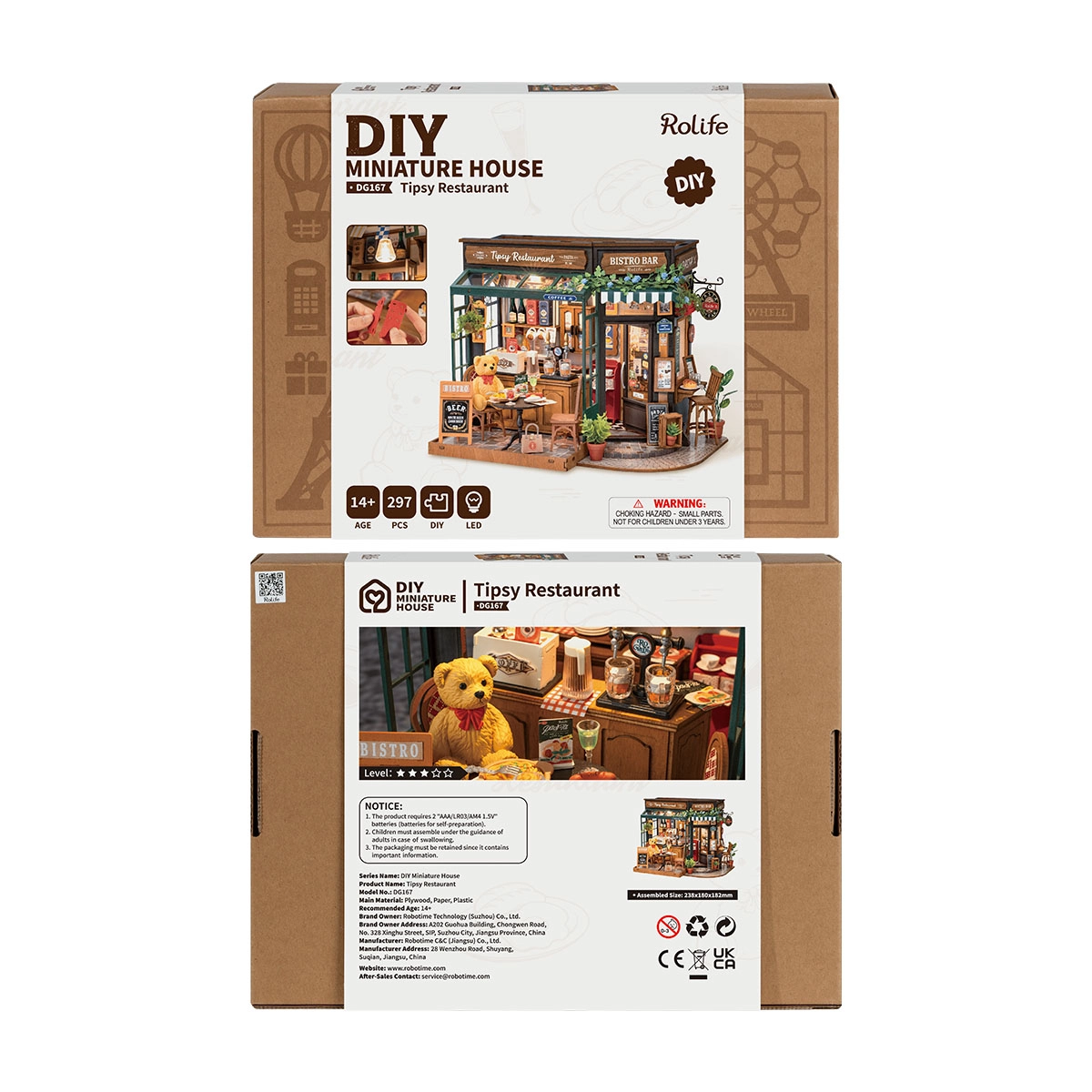 Rolife Tipsy Restaurant DIY Miniature House, Handmade Assembly Micro Scene Model with Lights, Creative Gift detail image 6