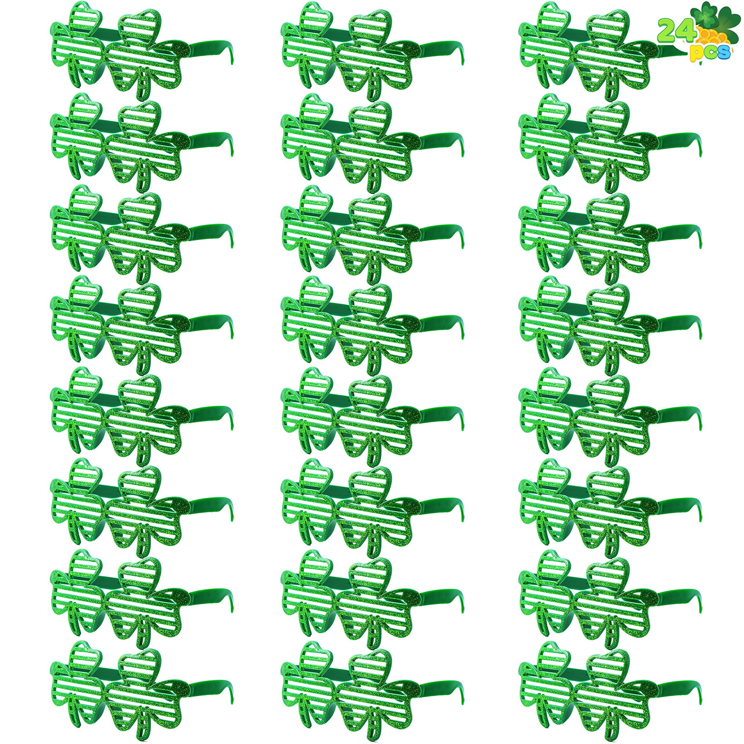 JOYIN 24 PCS St. Patrick's Day Shamrock Glitter Sunglasses — Green Clover Party Favors