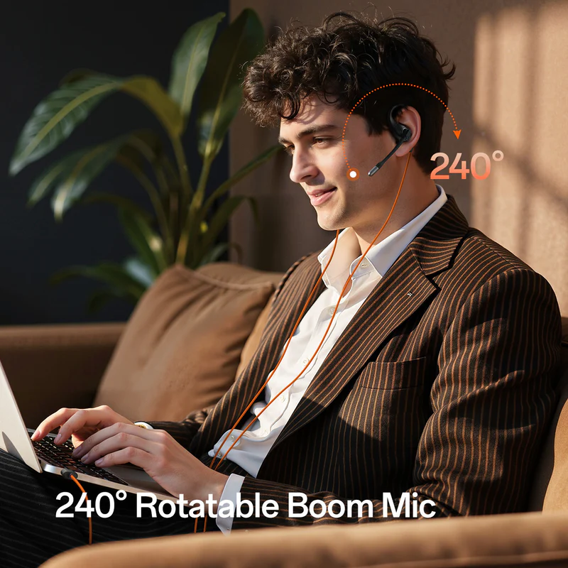 OpenRock Link 10 (New) | Type-C Wired Open-ear Business Headset, 25g Lightweight, 99.2% AI Noise Reduction, 240° Swivel Boom Mic — Ideal for Office Meetings & Customer Service detail image 5