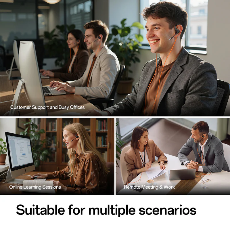 OpenRock Link 10 (New) | Type-C Wired Open-ear Business Headset, 25g Lightweight, 99.2% AI Noise Reduction, 240° Swivel Boom Mic — Ideal for Office Meetings & Customer Service detail image 6