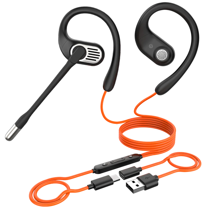 OpenRock Link 10 (New) | Type-C Wired Open-ear Business Headset, 25g Lightweight, 99.2% AI Noise Reduction, 240° Swivel Boom Mic — Ideal for Office Meetings & Customer Service