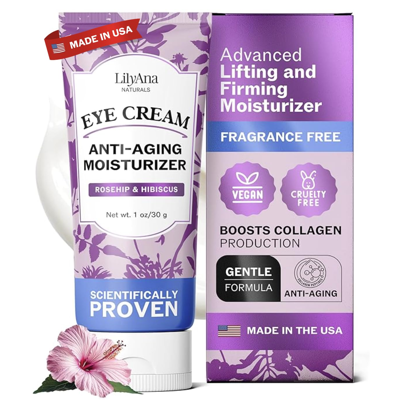 LilyAna Naturals Eye Cream for Dark Circles & Puffiness, 1 oz | Anti-aging under eye cream for wrinkles, bags and dryness with a gentle formula for sensitive skin.