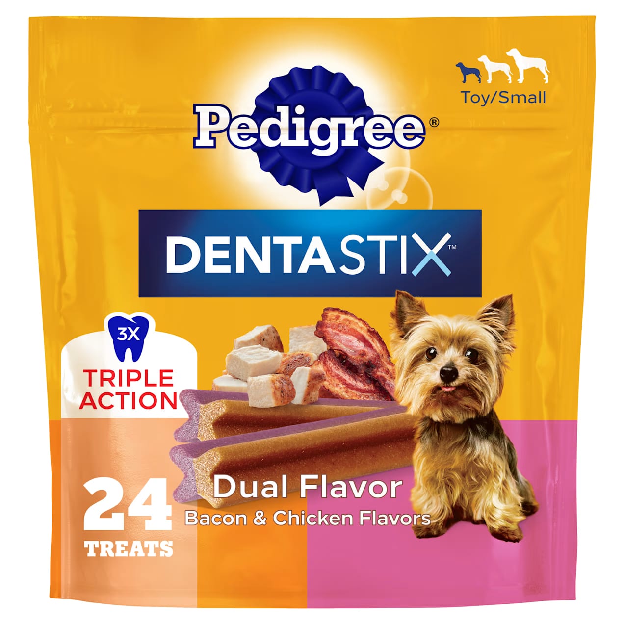 Pedigree Dentastix Dental Treats for Small Dogs (Bacon & Chicken Variety Pack) — 2-in-1 Teeth Cleaning & Chewing, Perfect for Daily Feeding or Walk Rewards, Supports Oral Health