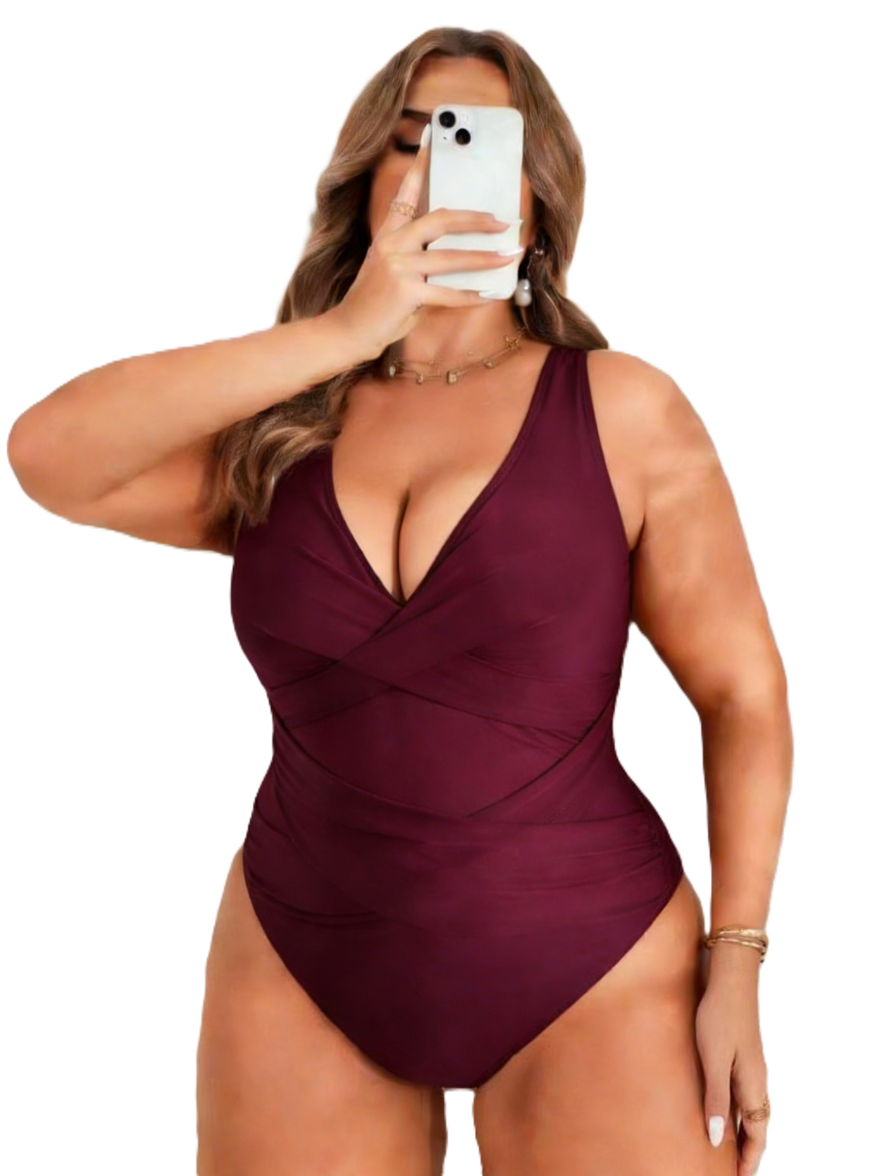 Bañador entero de talla grande con escote en V y diseño cruzado, sin mangas, para disimular abdomen