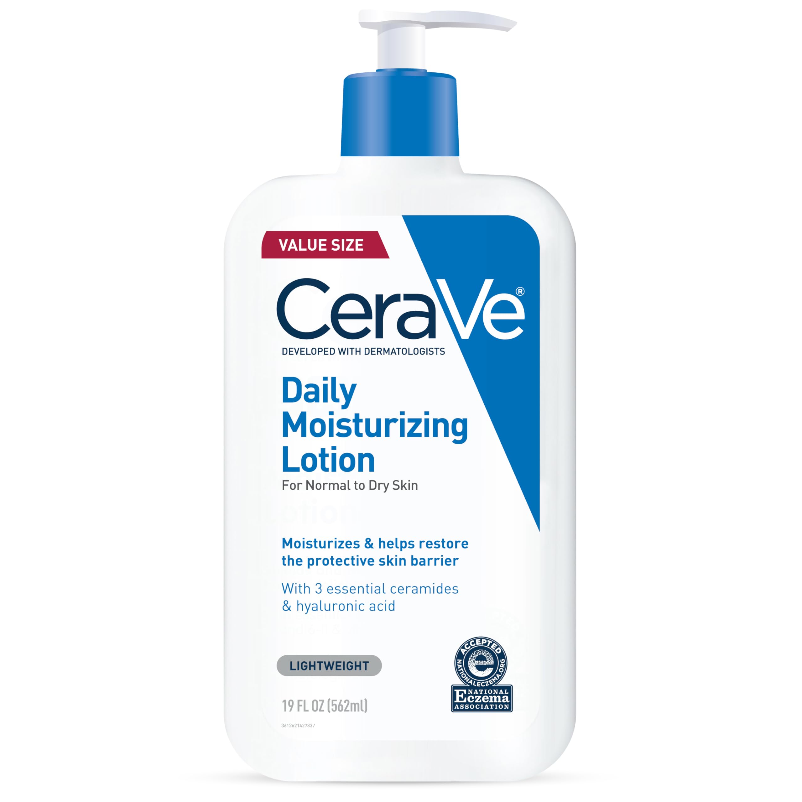 CeraVe Daily Moisturizing Lotion (For Dry Skin) with Hyaluronic Acid & Ceramides, Fragrance-Free, Oil-Free, 19 fl oz