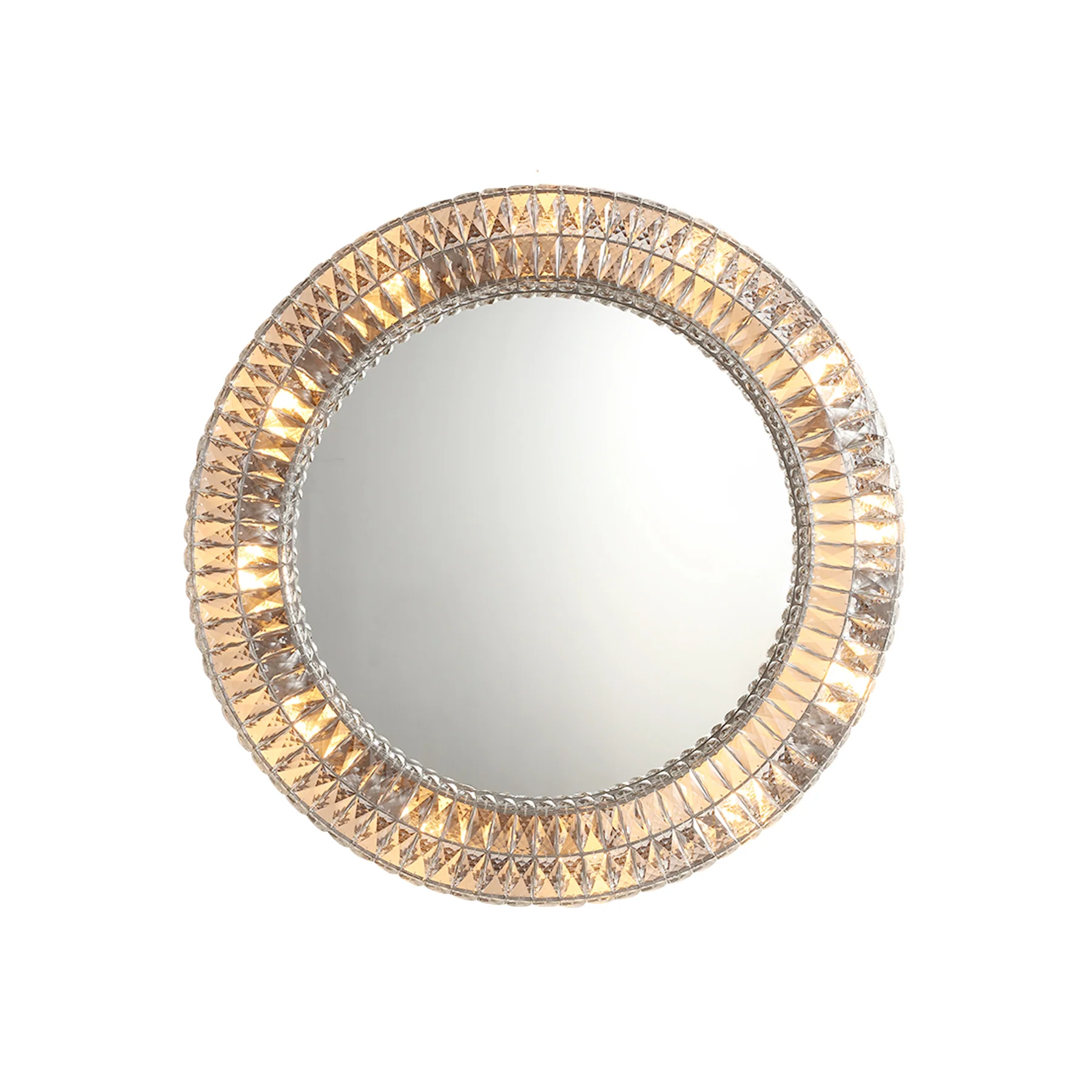 Moorizon Lattice Crystal D20/D32/D43" Faceted Glass LED Halo Round Mirror, 2400K Ultra-Warm Dimmable Hardwired, for Entryway, Dining Room, Vanity, Hotels & Commercial Spaces detail image 1