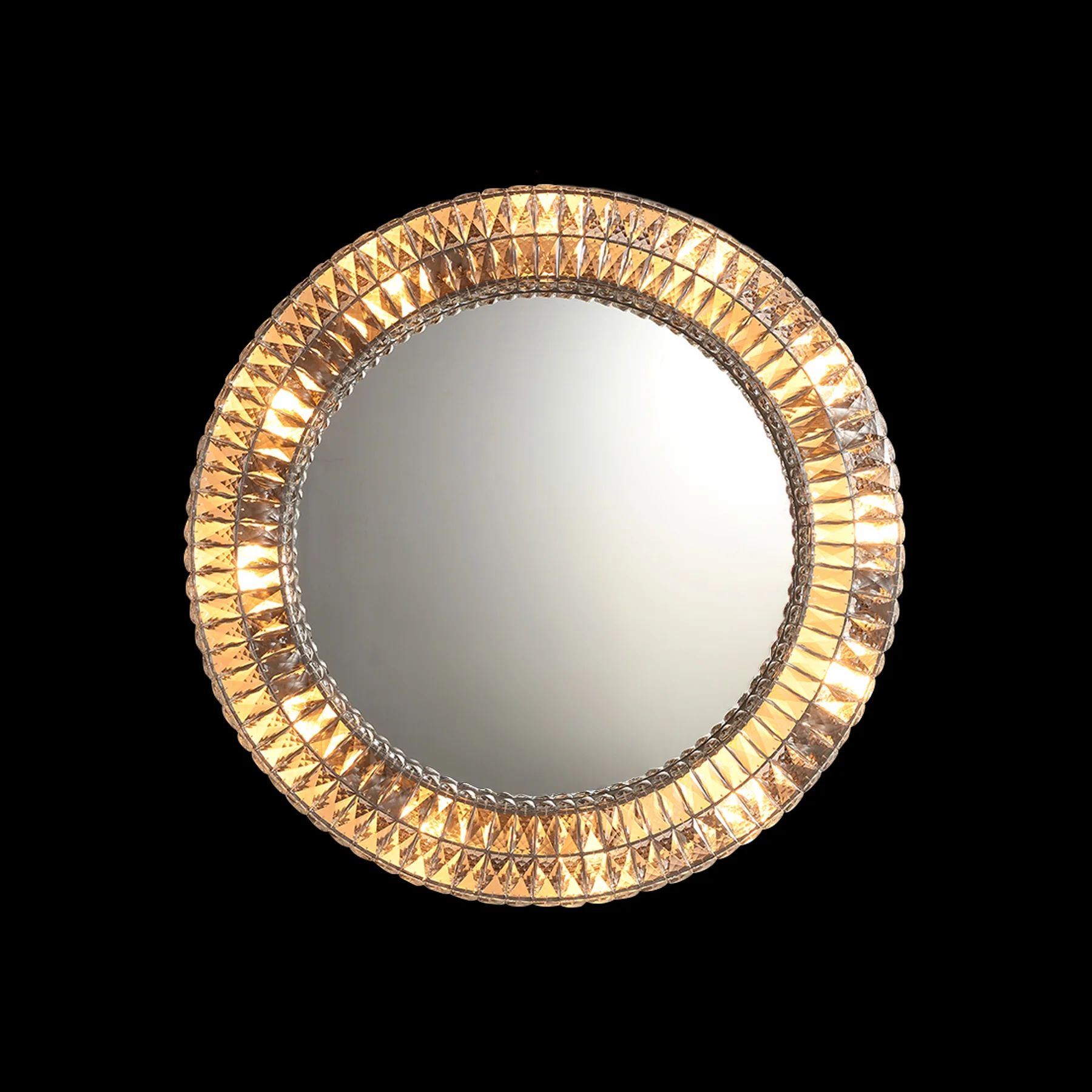 Moorizon Lattice Crystal D20/D32/D43" Faceted Glass LED Halo Round Mirror, 2400K Ultra-Warm Dimmable Hardwired, for Entryway, Dining Room, Vanity, Hotels & Commercial Spaces detail image 4