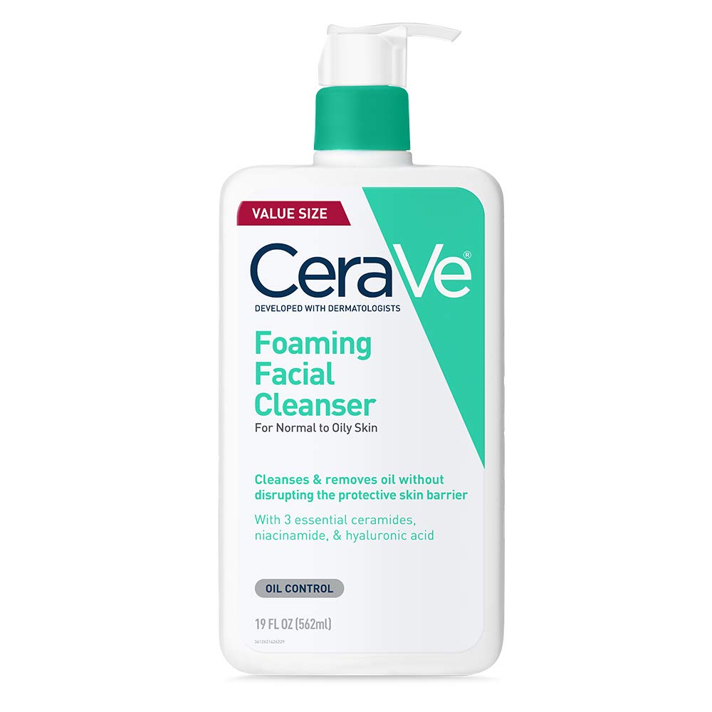 CeraVe Foaming Facial Cleanser for Oily Skin, Hyaluronic Acid + Ceramides + Niacinamide, Fragrance-Free, 19 fl oz