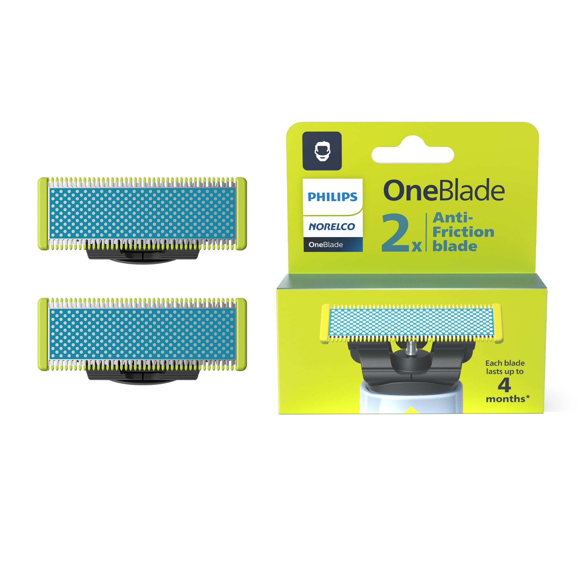 Philips Norelco OneBlade Anti-Friction Replacement Blades, 2 Pack