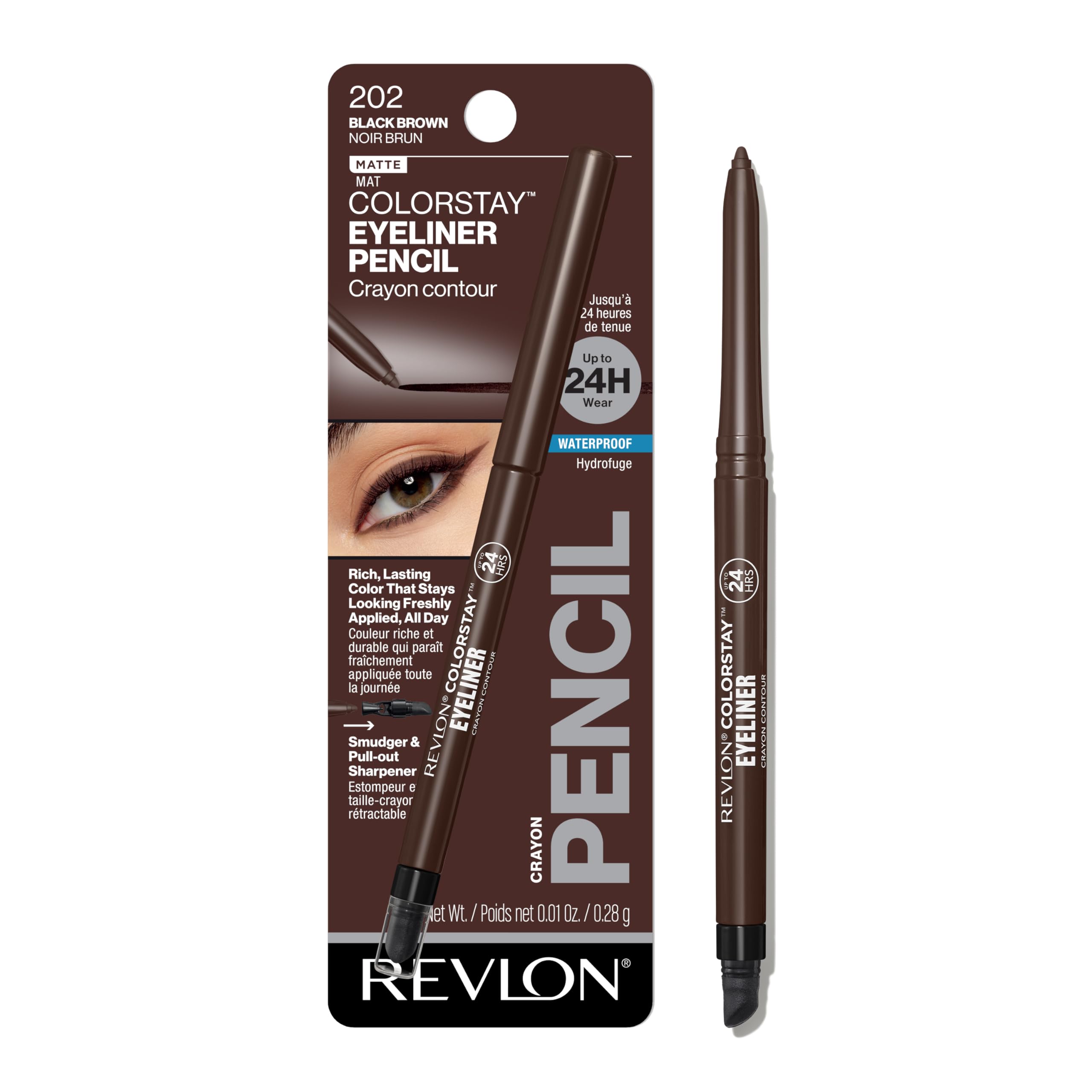 Revlon ColorStay Waterproof Pencil Eyeliner, 202 Black Brown, 0. 01 oz — Waterproof Pencil with Built-in Sharpener