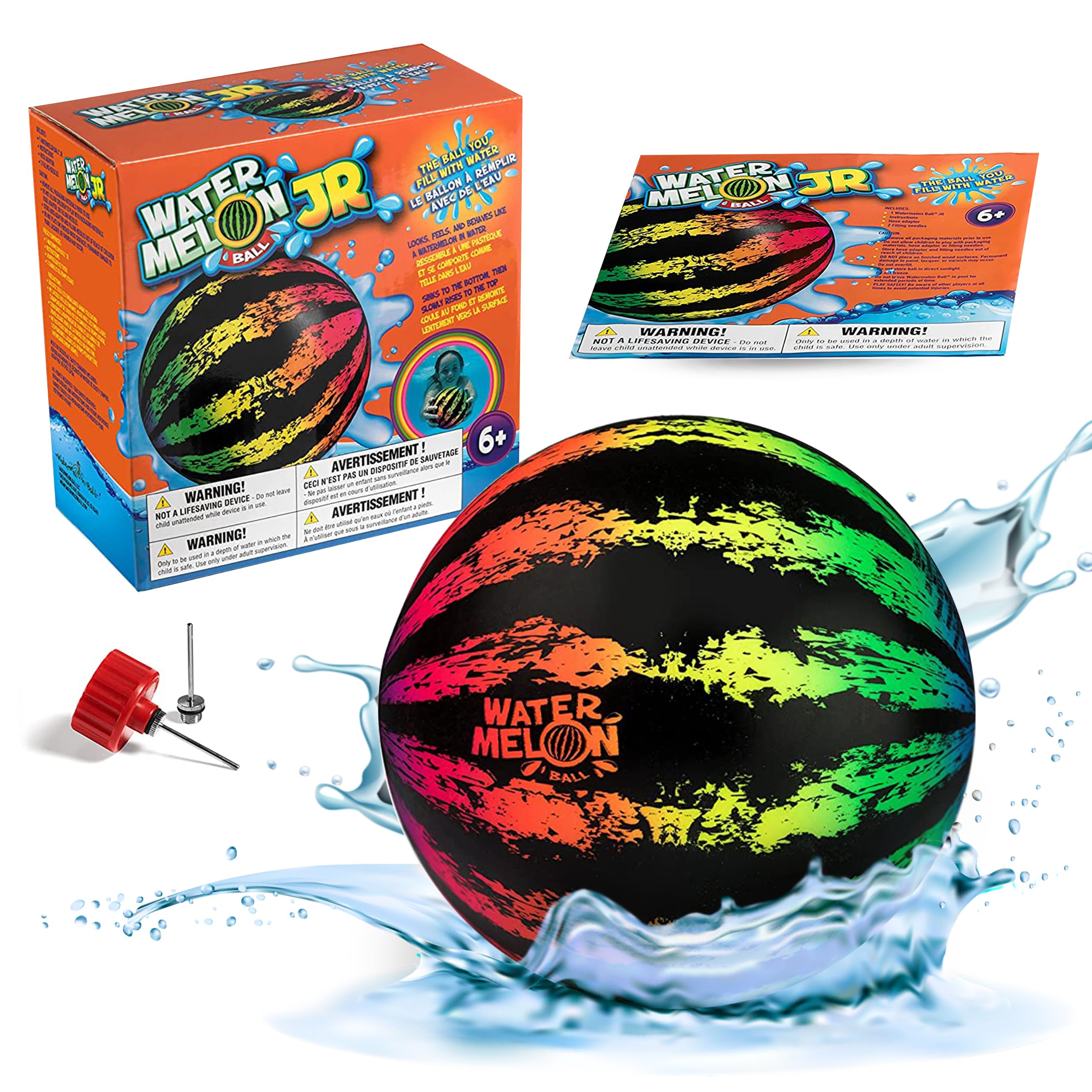 Watermelon Ball JR Durable Fillable Pool Toy for Underwater Games - Football, Basketball & Rugby - Perfect for Water Parties - Fun for Adults & Kids Alike - Ages 6+, 6. 5" Multicolor