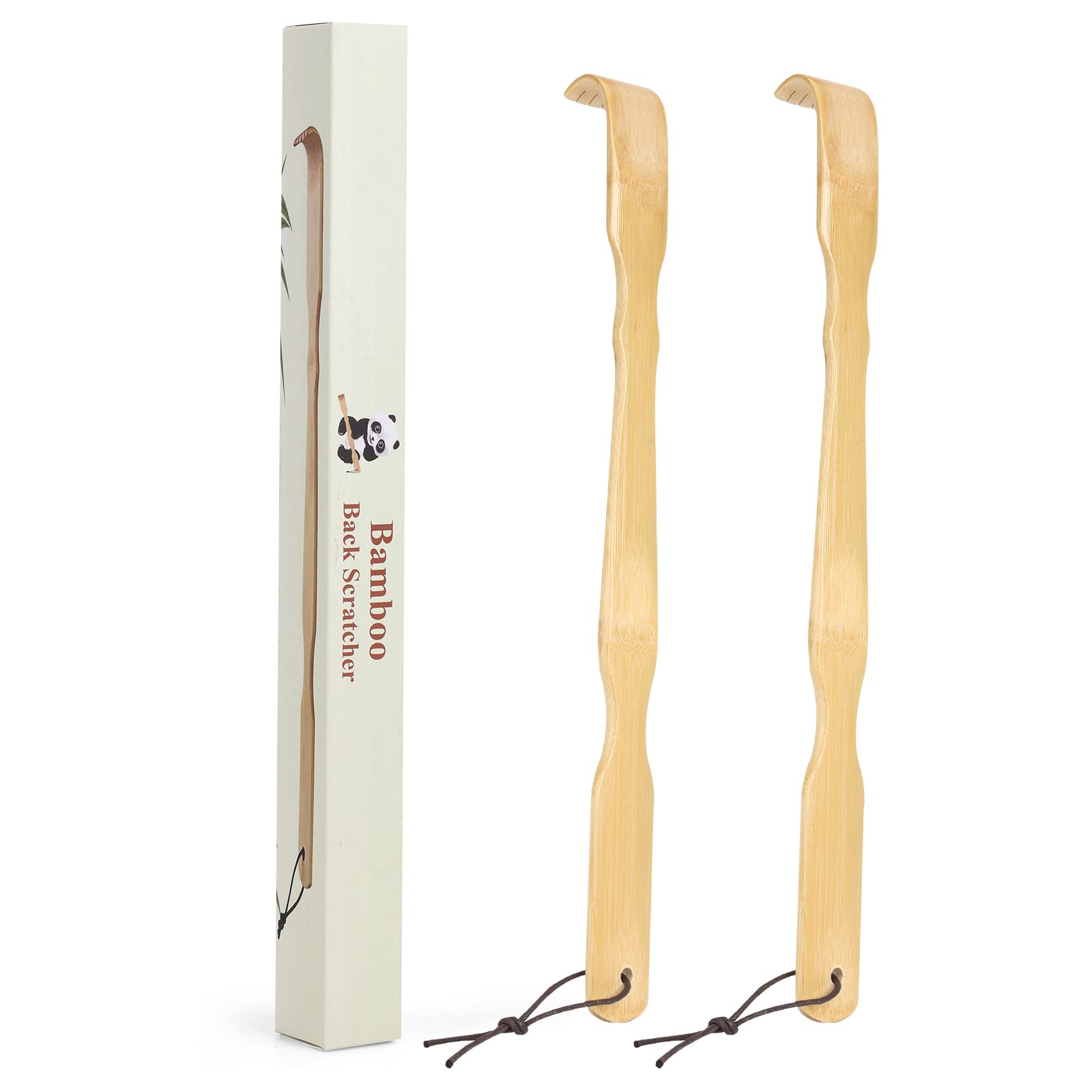 YIMICOO 2-Pack Bamboo Back Scratcher, 17" Long Handle with Gift Packaging
