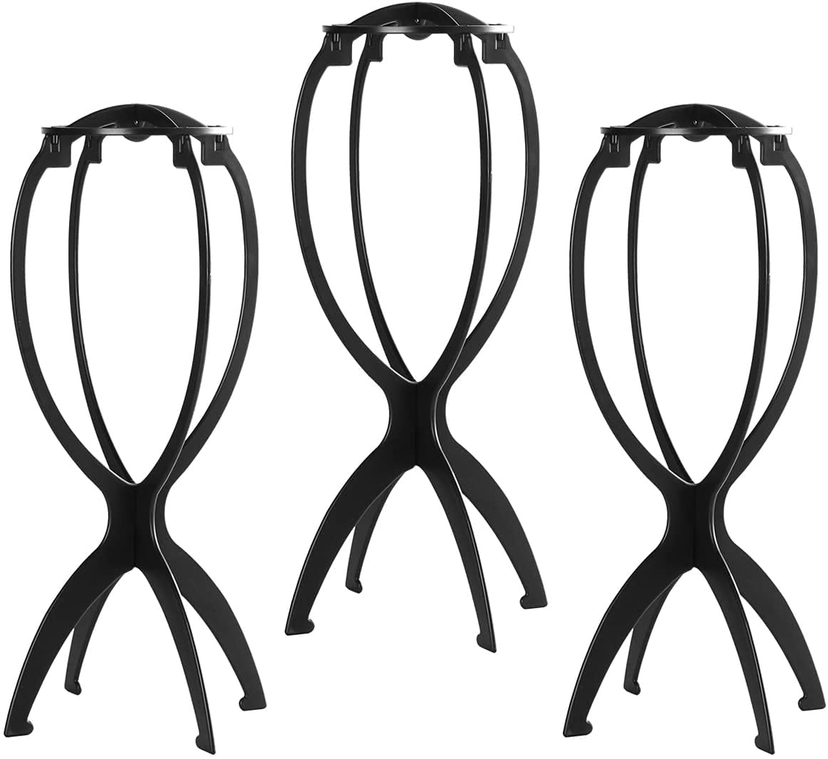 Dreamlover Wig Stand for Short Wigs, Collapsible Wig Holder, Black, 3 Pack