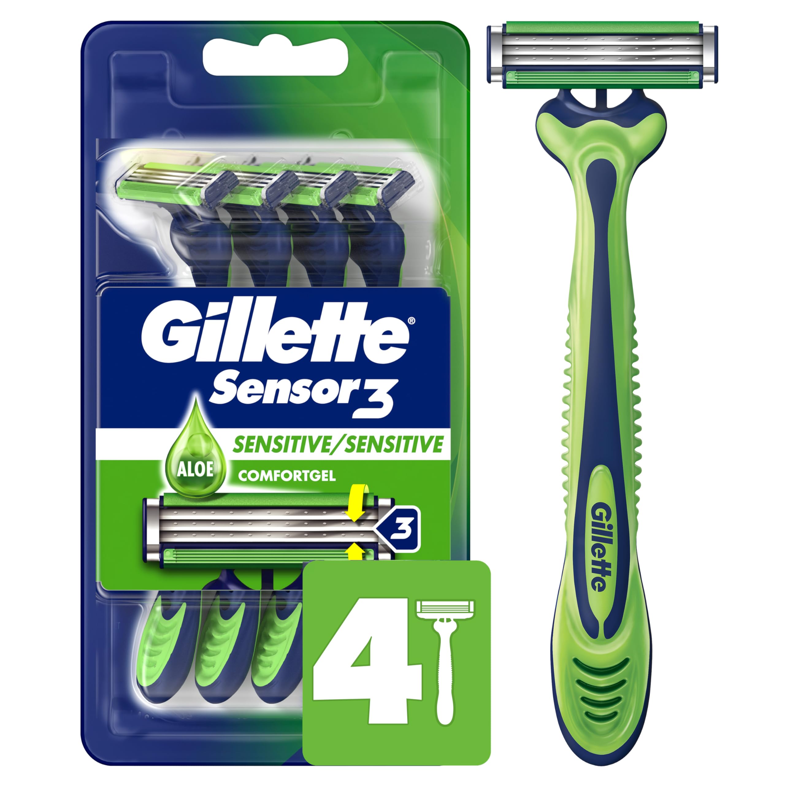 Gillette Sensor3 Sensitive Men’s Disposable Razor, 4 Count