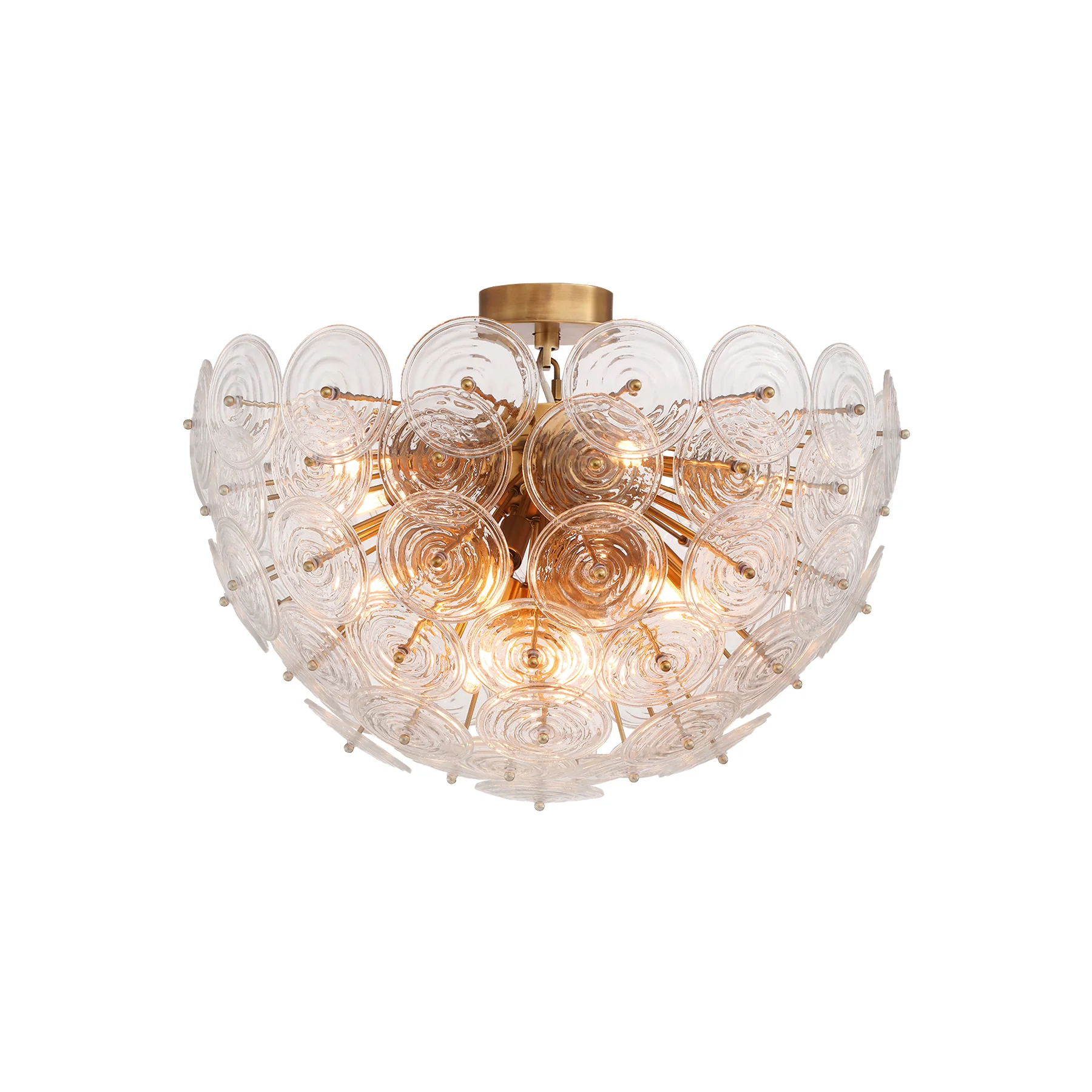 Moorizon Wavora Crystal D27" Water-Ripple Glass Petal Semi-Flush Mount, C30 E12 LED Bulb, Antique Brass, Dimmable Hardwired, for Dining Rooms, Bedrooms, Entryways, Hotels & Commercial Spaces. detail image 1