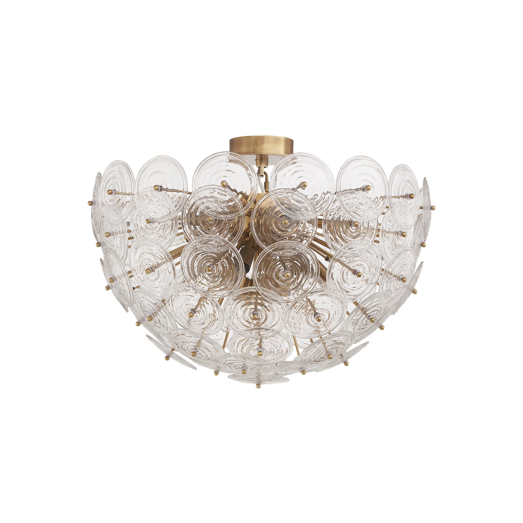 Moorizon Wavora Crystal D27" Water-Ripple Glass Petal Semi-Flush Mount, C30 E12 LED Bulb, Antique Brass, Dimmable Hardwired, for Dining Rooms, Bedrooms, Entryways, Hotels & Commercial Spaces. detail image 2