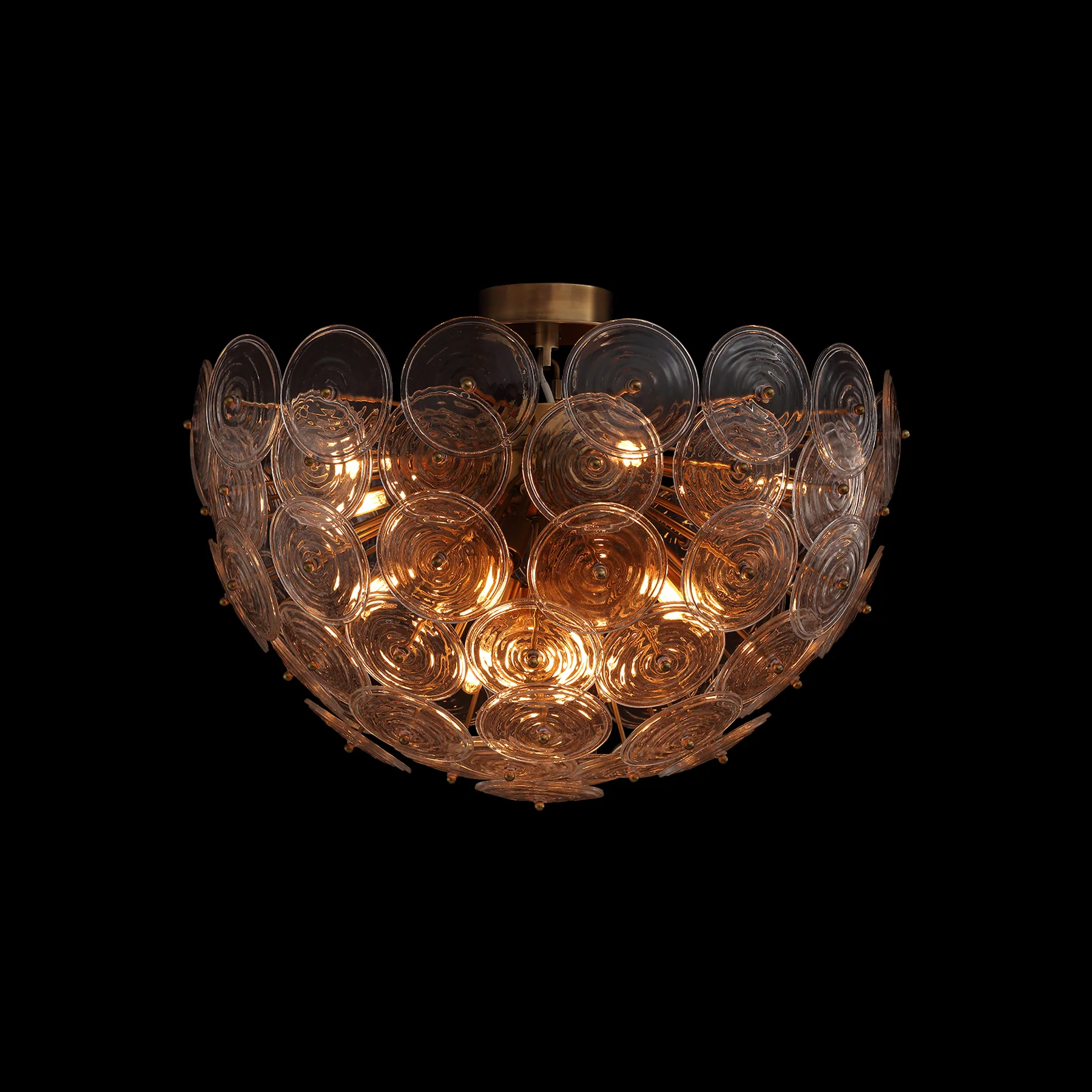 Moorizon Wavora Crystal D27" Water-Ripple Glass Petal Semi-Flush Mount, C30 E12 LED Bulb, Antique Brass, Dimmable Hardwired, for Dining Rooms, Bedrooms, Entryways, Hotels & Commercial Spaces. detail image 4
