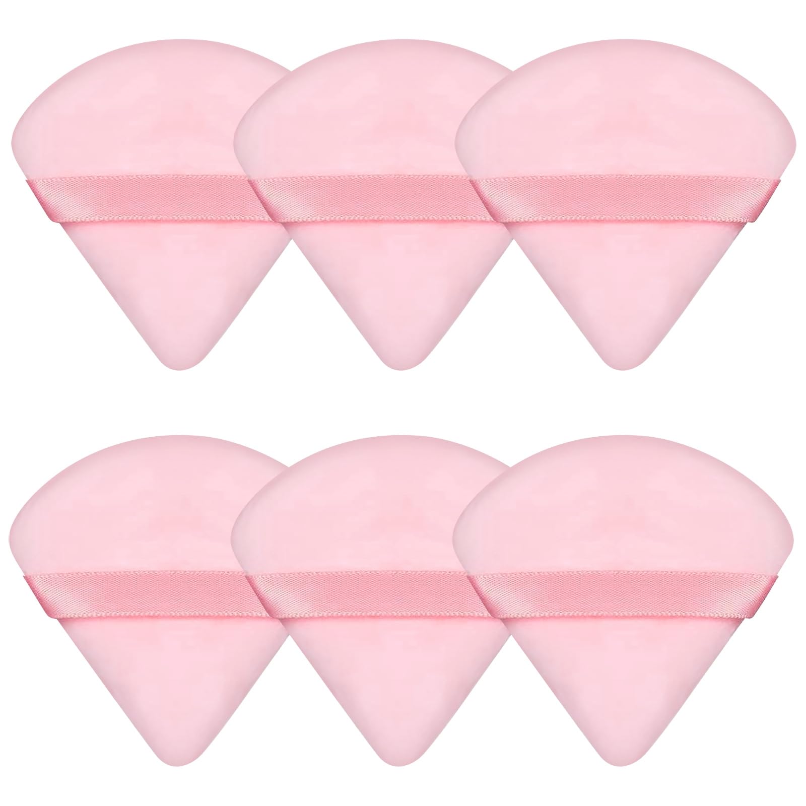 6 Pack Pink Velour Triangle Makeup Sponges — Soft Dual-Use Powder Puffs with Grip Strap