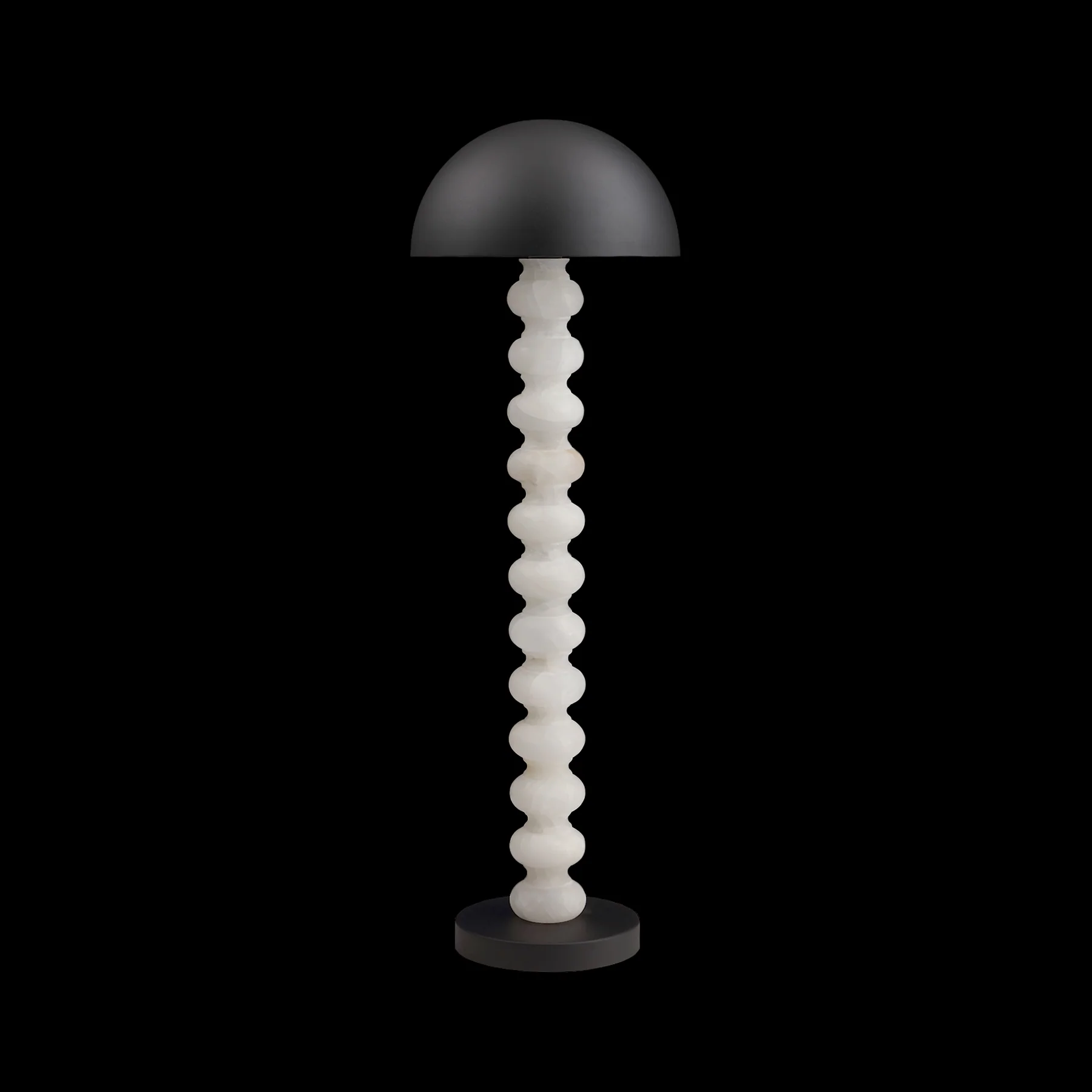 Moorizon Calista Sculptural 14"×42" Natural Calcite Pebble Column LED Floor Lamp, 2400K Ultra-Warm Dimmable Light, Black Metal Dome, for Living Rooms, Bedrooms, Reading Corners & Designer Hotels detail image 4