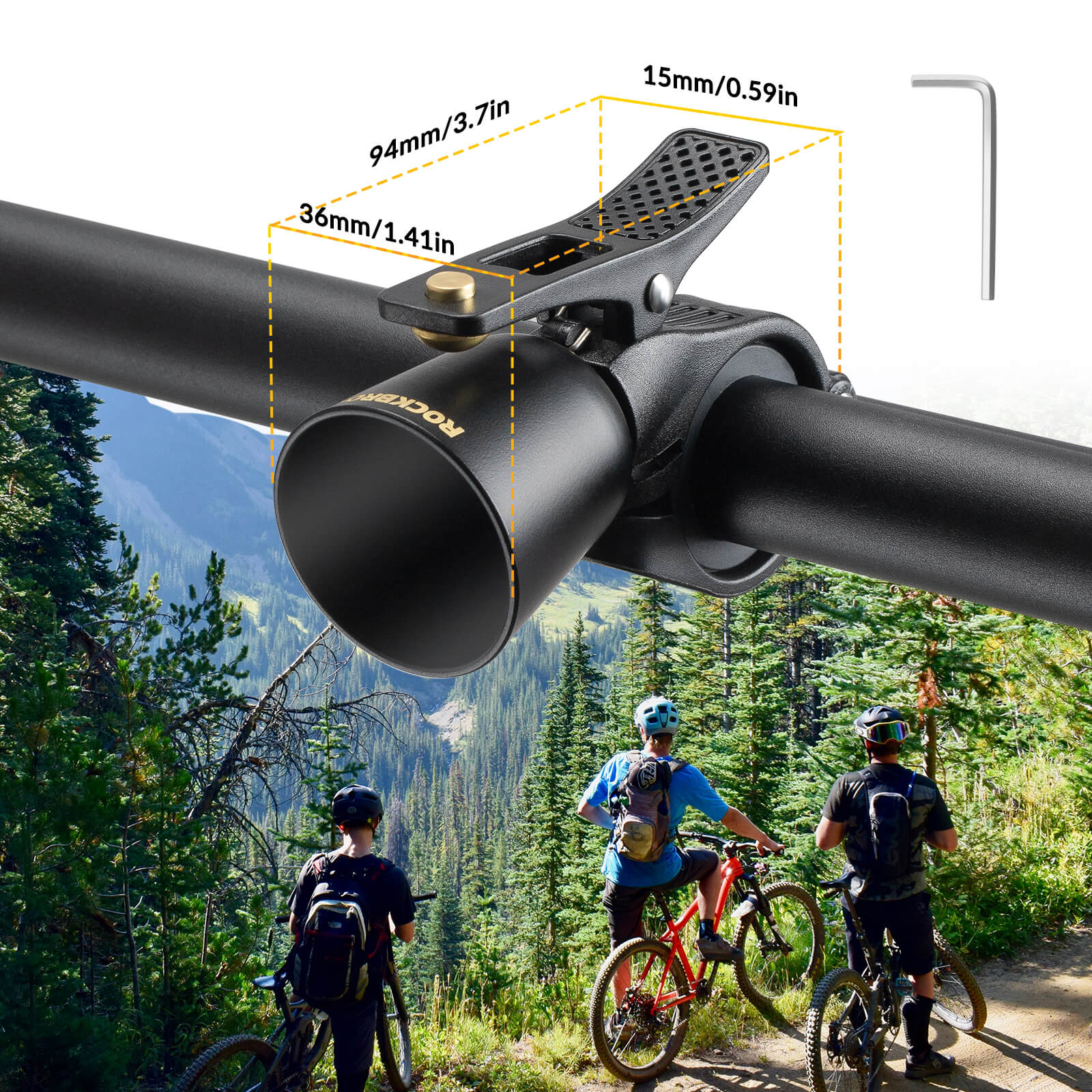 ROCKBROS Brass Bike Bell, Loud Classic Bicycle Bell, Adjustable Fit 22.2-31.8mm for MTB Road Gravel Bikes detail image 1