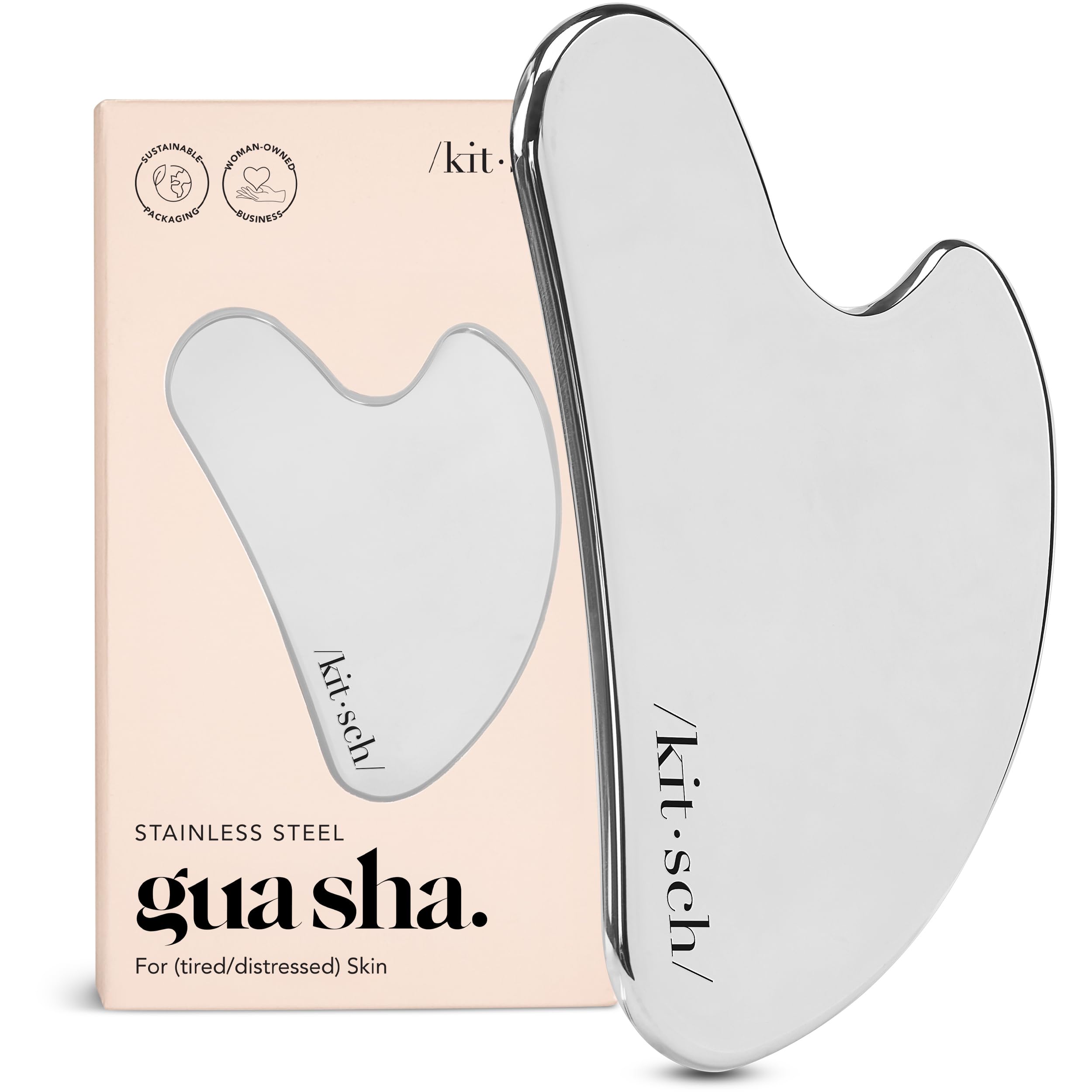 Kitsch Stainless Steel Gua Sha Facial Tool – Face Sculpting, Neck Massager, Double Chin Reducer, Lymphatic Drainage Massager – Silver