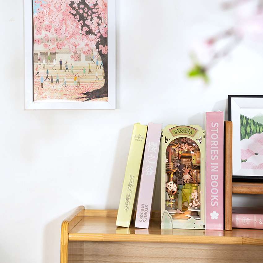 Rolife Falling Sakura DIY Miniature House, Japanese Cherry Blossom Miniature Scene with Lights, Assembly Model, Healing Decorative Display, Gift for Girls detail image 2