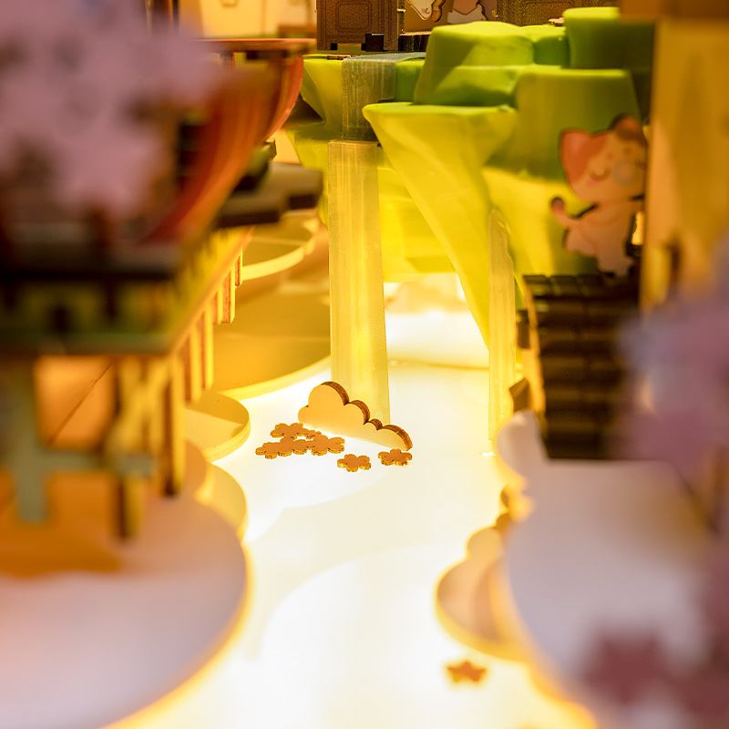 Rolife Falling Sakura DIY Miniature House, Japanese Cherry Blossom Miniature Scene with Lights, Assembly Model, Healing Decorative Display, Gift for Girls detail image 11