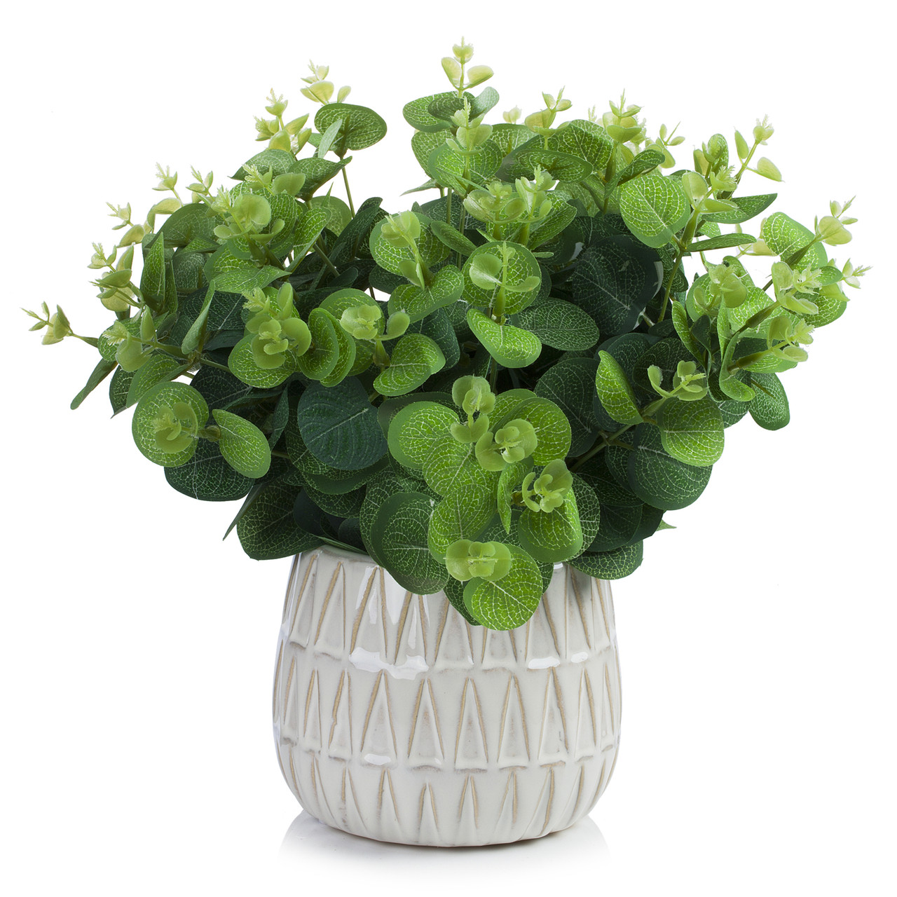 Enova Floral Artificial Eucalyptus Ceramic Potted Plant|High-Quality Realistic Greenery|UV & Water Resistant|Approx. 10-inch Desktop Decoration