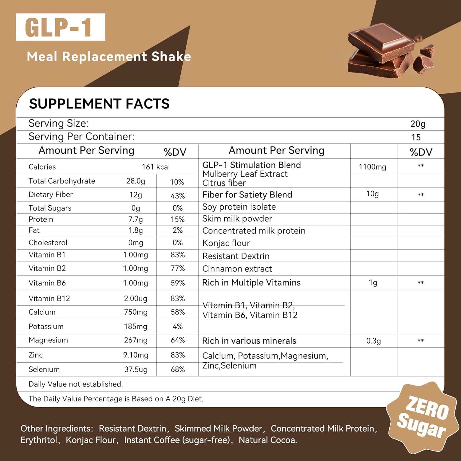 HOUSE OF NUTRITION GLP-1 Supplement Shake & Meal Replacement Powder - with 12g Fiber to Promote Fullness, Chocolate Coffee Flavor, 10.58 OZ detail image 1