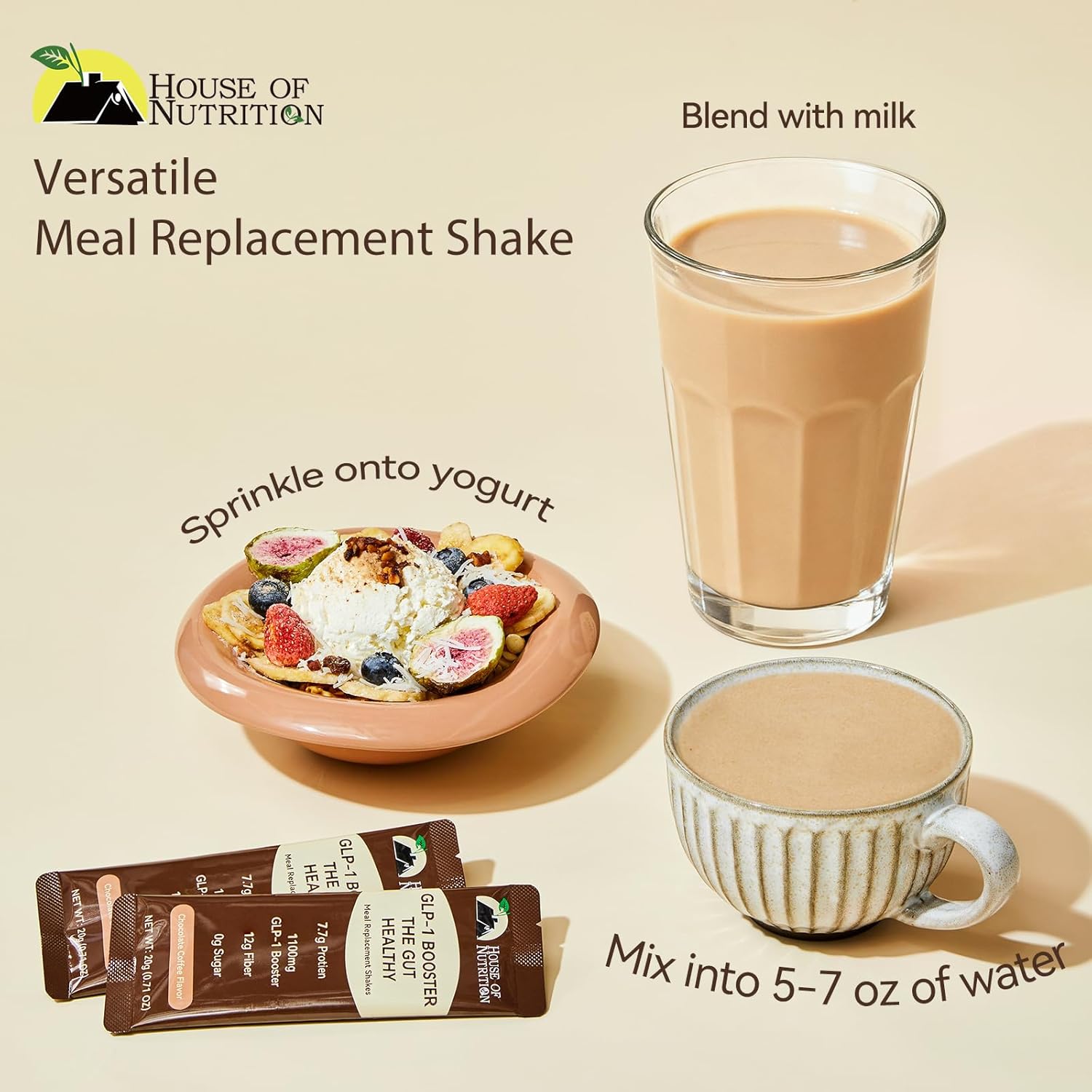HOUSE OF NUTRITION GLP-1 Supplement Shake & Meal Replacement Powder - with 12g Fiber to Promote Fullness, Chocolate Coffee Flavor, 10.58 OZ detail image 7