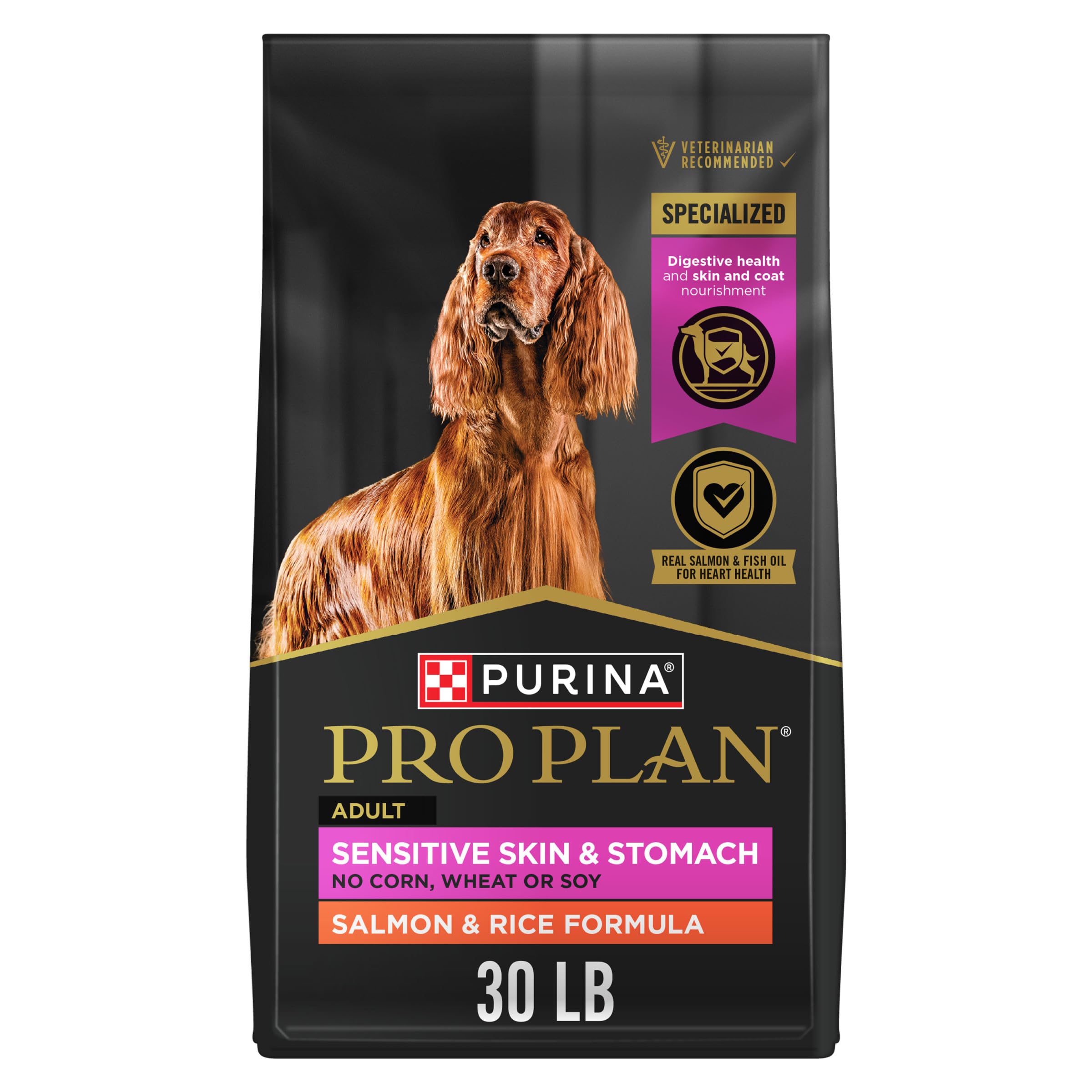 Purina Pro Plan Sensitive Skin & Stomach Adult Dry Dog Food, Salmon & Rice Formula - 30 lb Bag