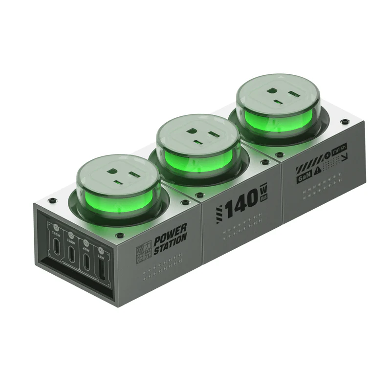 mfish E-Tank 140W GaN RGB Desktop Charging Station — 7-in-1 Power Hub (3 AC + 3 USB-C + 1 USB-A), 1250W AC Output