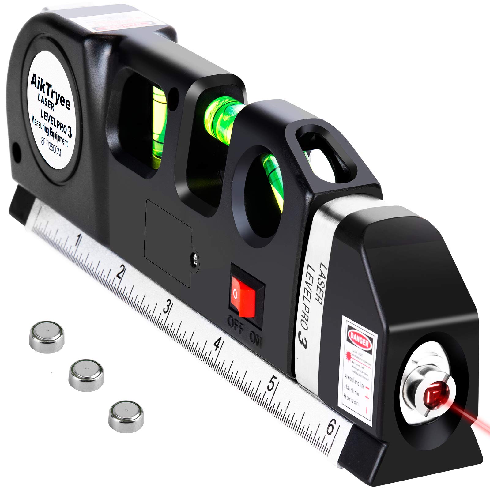 AikTryee Multipurpose Cross Line Laser Level Kit with 8 ft / 2. 5 m Tape Measure