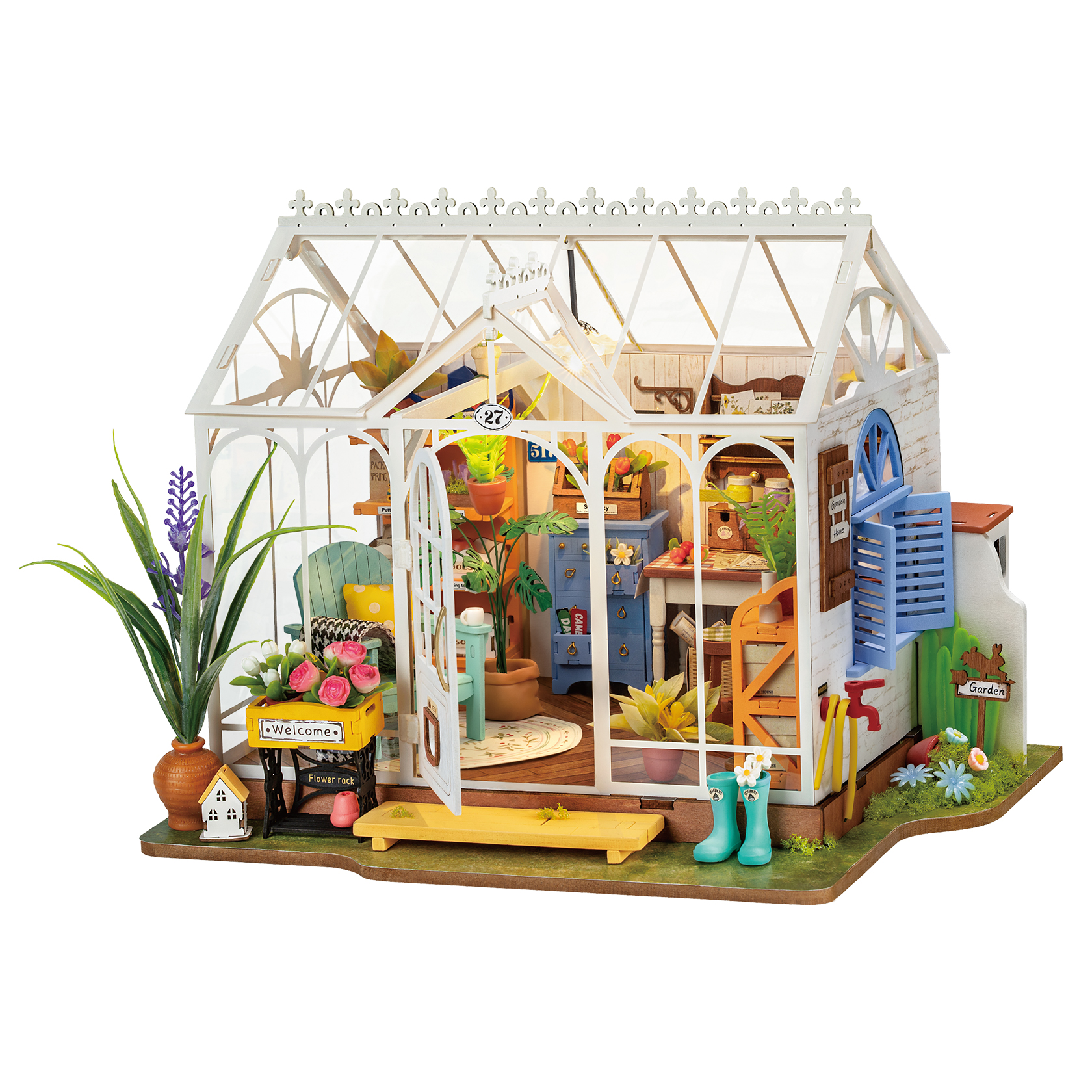 Rolife Dreamy Garden House DIY Miniature House, Handmade Assembly Miniature Model with Lights, Decorative Display Gift