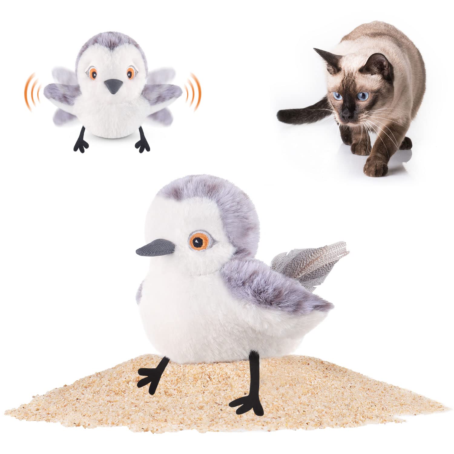 Potaroma Rechargeable Flapping Bird Cat Toy — Lifelike Sandpiper with Chirping Sound, Touch-Activated, Catnip Pouch, Interactive Exercise Toy for Kittens & All Breeds (4. 0")