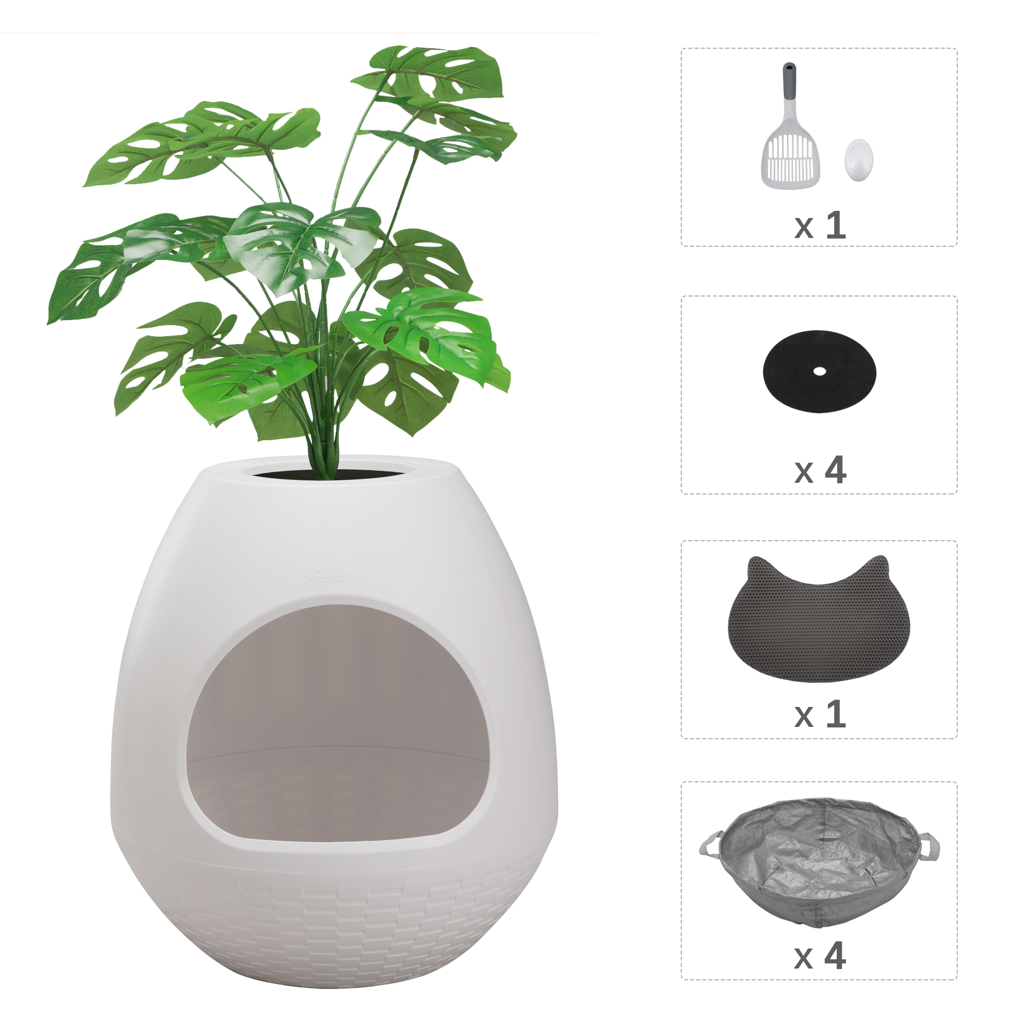 Egg-Shaped Covered Cat Litter Box Set | Faux Greenery Home Style