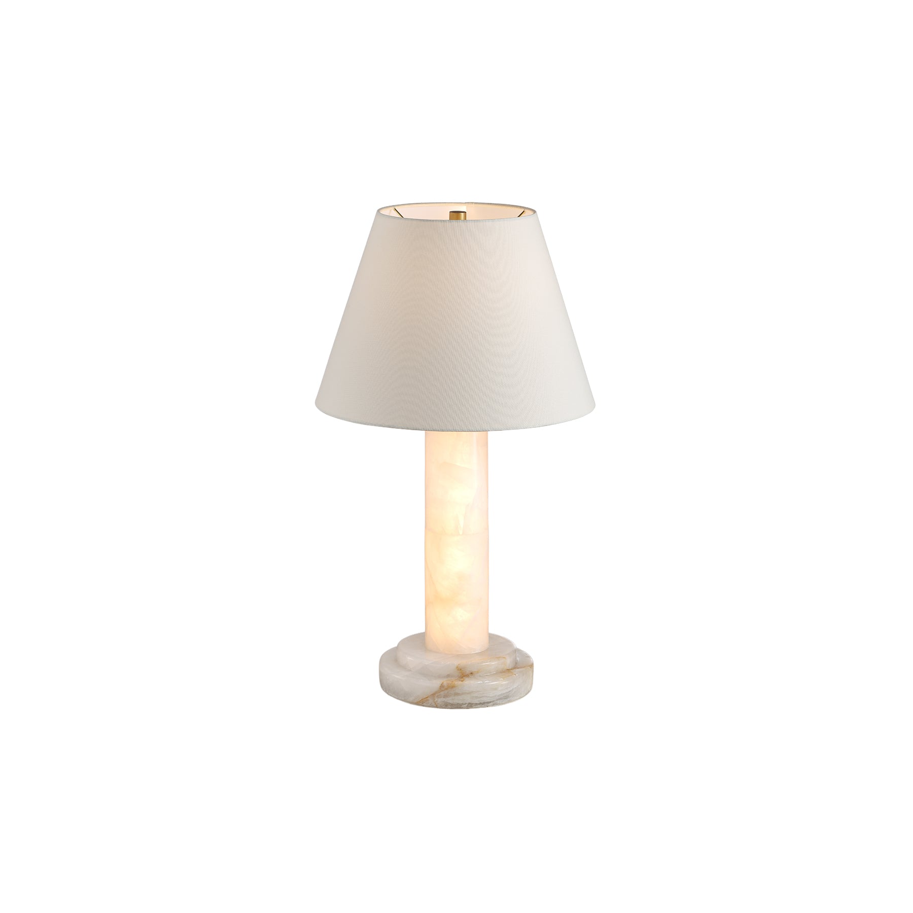 Moorizon Calista 15"×30" Natural Calcite Dual-LED Table Lamp, 2400K Warm Dimmable Light, Fabric Shade, for Bedroom, Living Room, Study, Hotels & Guesthouses.