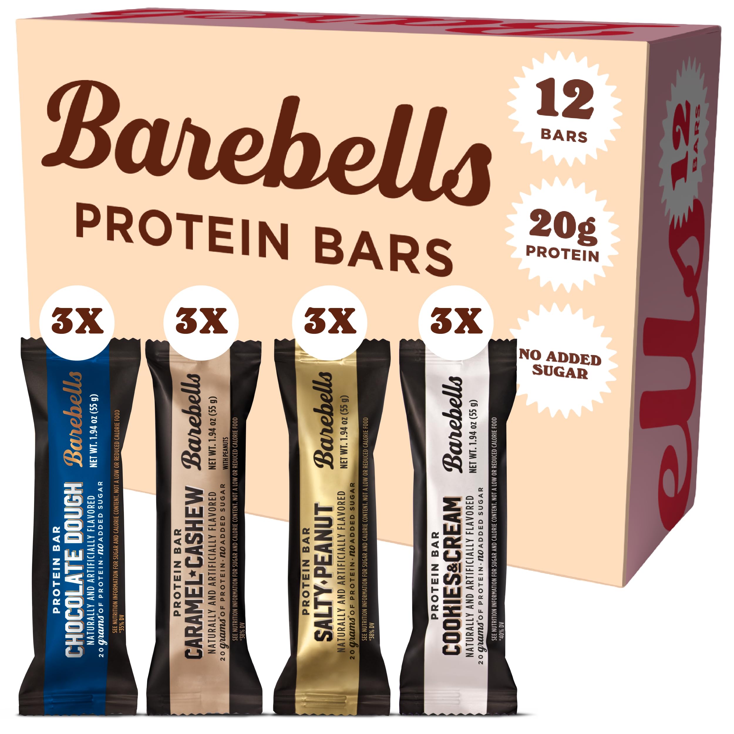Barebells Protein Bars Variety Pack, 12 Count (1. 9 oz / 55 g Each) — 20 g Protein, 1 g Total Sugars