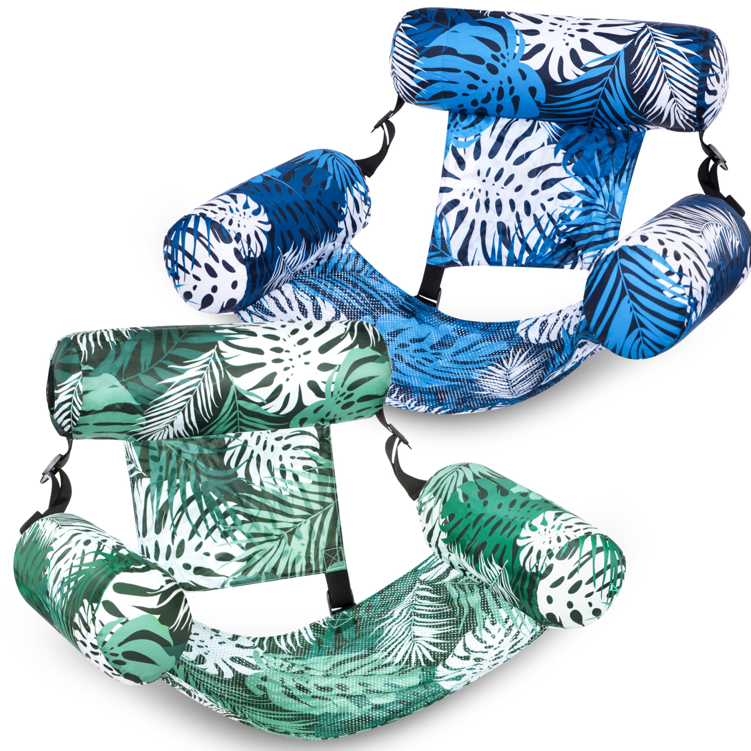 SLOOSH Inflatable Pool Floats for Adults — 2-Pack Floating Lounge Chairs with Fabric Cover & Mesh Sling
