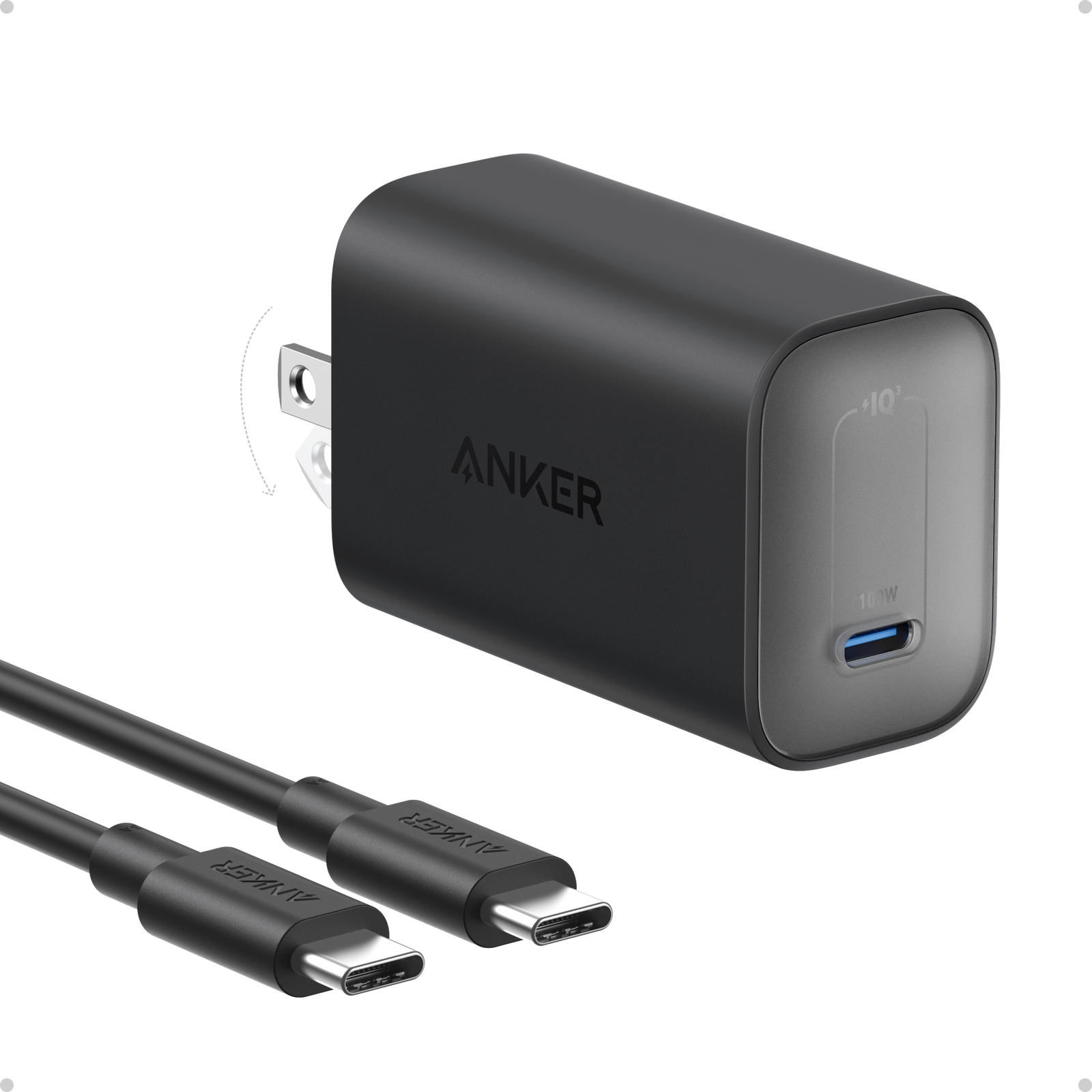Anker Nano 100W USB-C Charger with Cable, Foldable GaN, Wall Charger with 100W, USB-C, GaN, for iPhone, iPad, MacBook, Samsung Galaxy, Travel/Office
