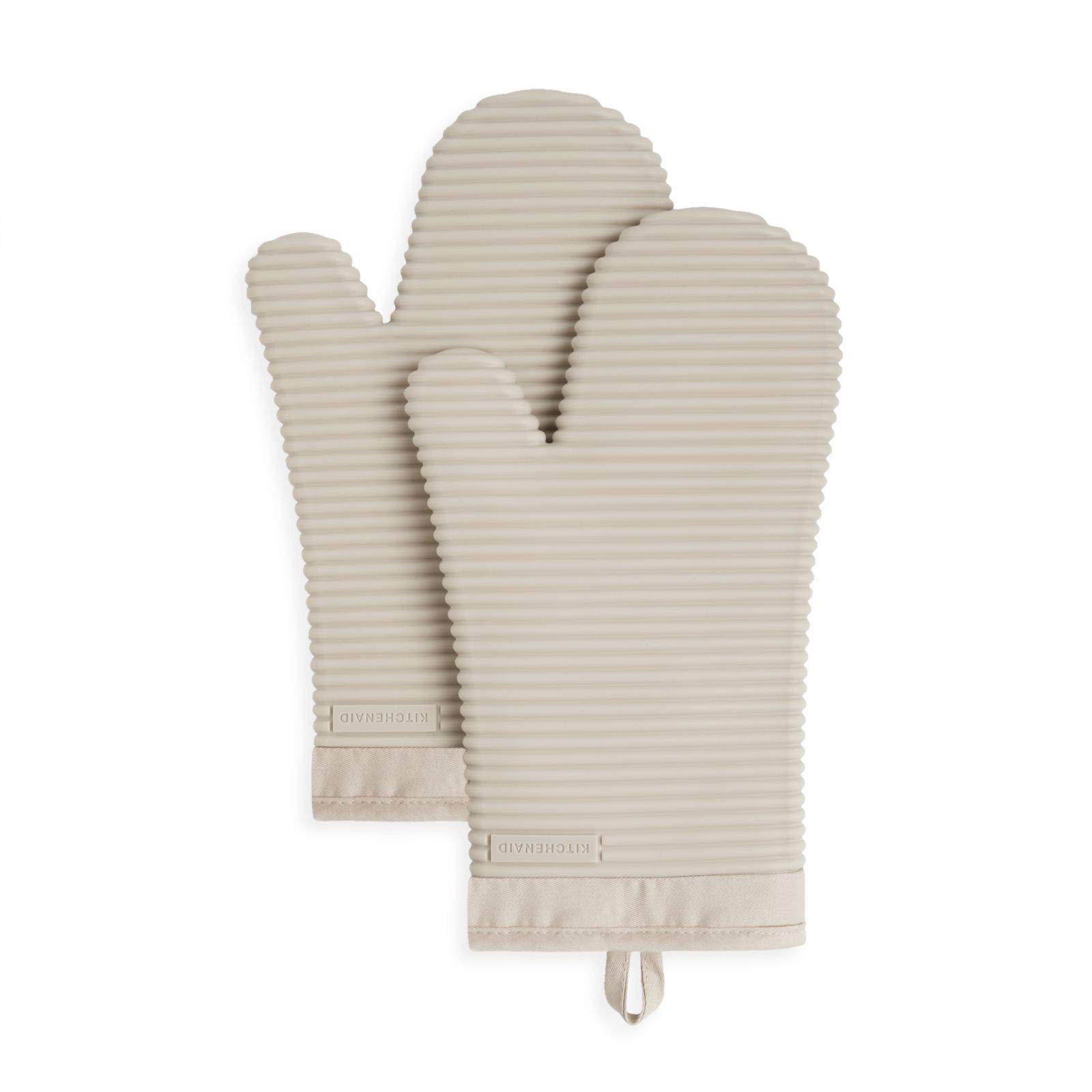KITCHENAID Ribbed Soft Silicone Oven Mitt 2-Pack Set, 7. 5"x13", Milkshake Tan