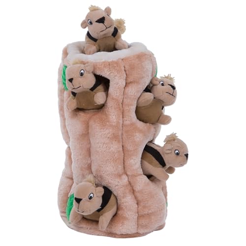 Outward Hound Hide-A-Squirrel Dog Toy – Interactive 2-in-1 Plush Puzzle with 6 Squeaky Removable Squirrels, X-Large