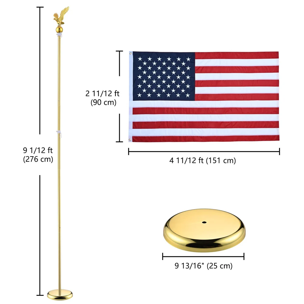8 ft Indoor Flagpole Set (with Base and U.S. Flag)