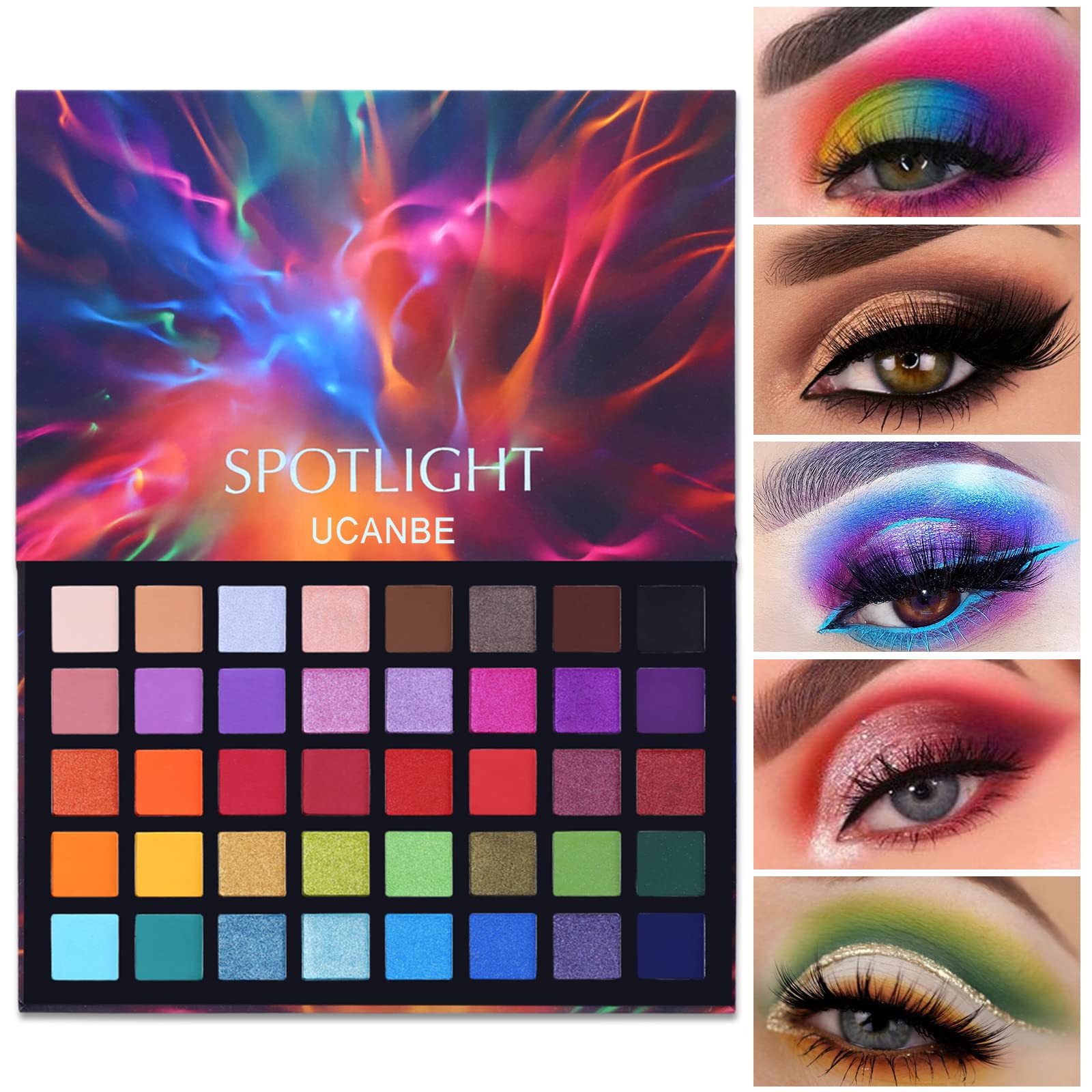 Paleta de Sombras UCANBE Spotlight de 40 Colores — Sombras Mate y Satinadas de Alta Pigmentación, Fórmula Resistente al Agua y de Larga Duración