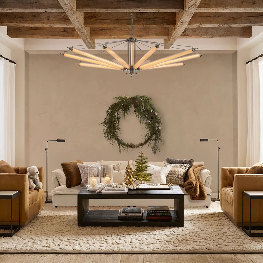 Moorizon Aurora Radial/Embrace 72" Ribbed Glass Starburst LED Chandelier, 2200K Warm Dimmable 63W Hardwired Light, for High-Ceiling Living Rooms, Dining Rooms, Lobbies & Designers. detail image 5