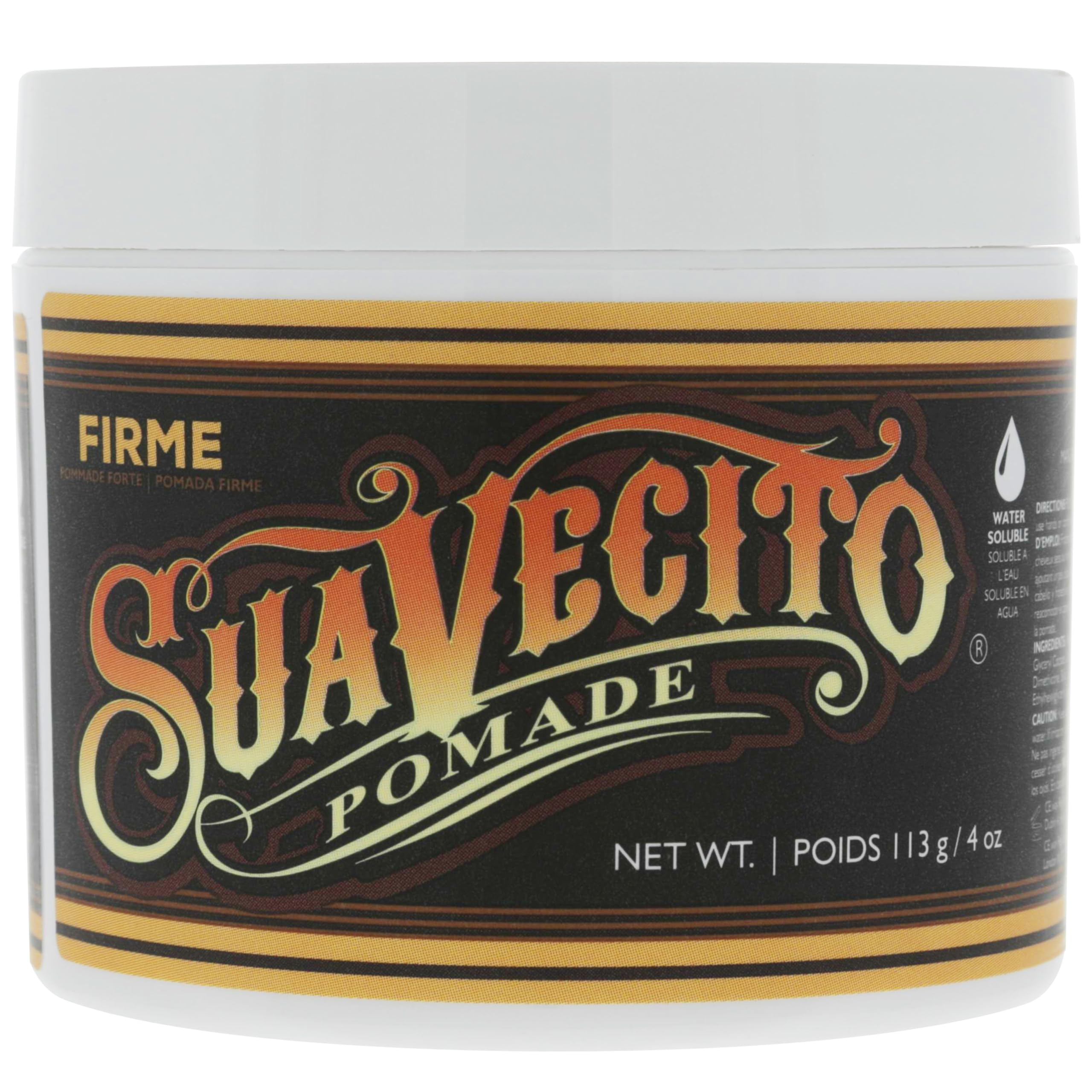 Suavecito Pomade Firme (Strong) Hold, 4 oz – Water-Soluble Pomade with Medium Shine